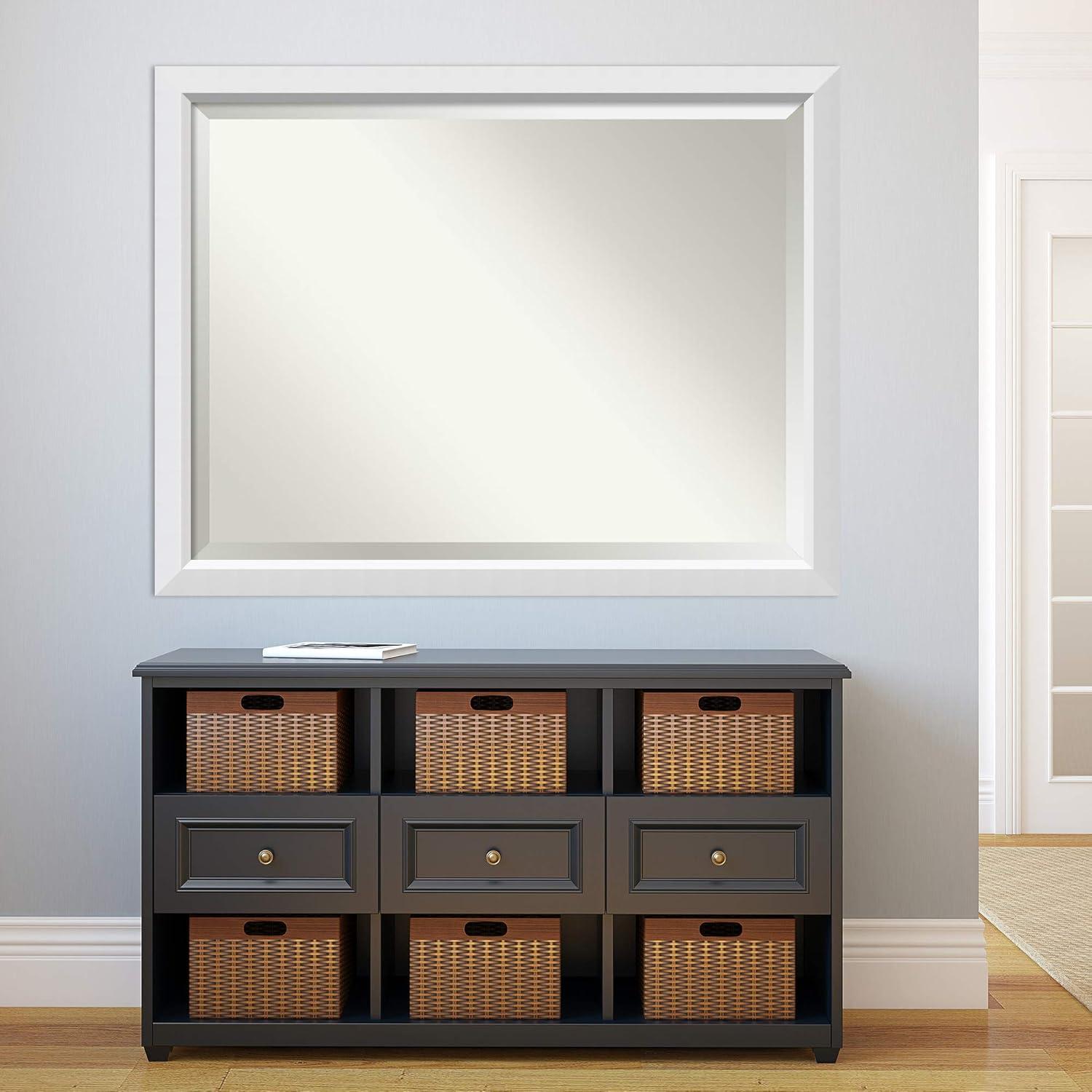 33" x 27" Alexandria White Wash Framed Wall Mirror - Amanti Art: Beveled, No Assembly Required