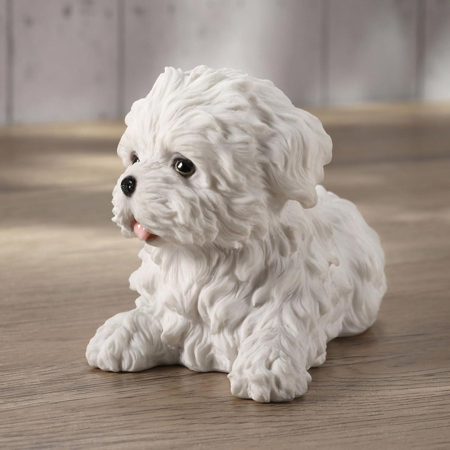 White Resin Maltese Puppy Dog Figurine