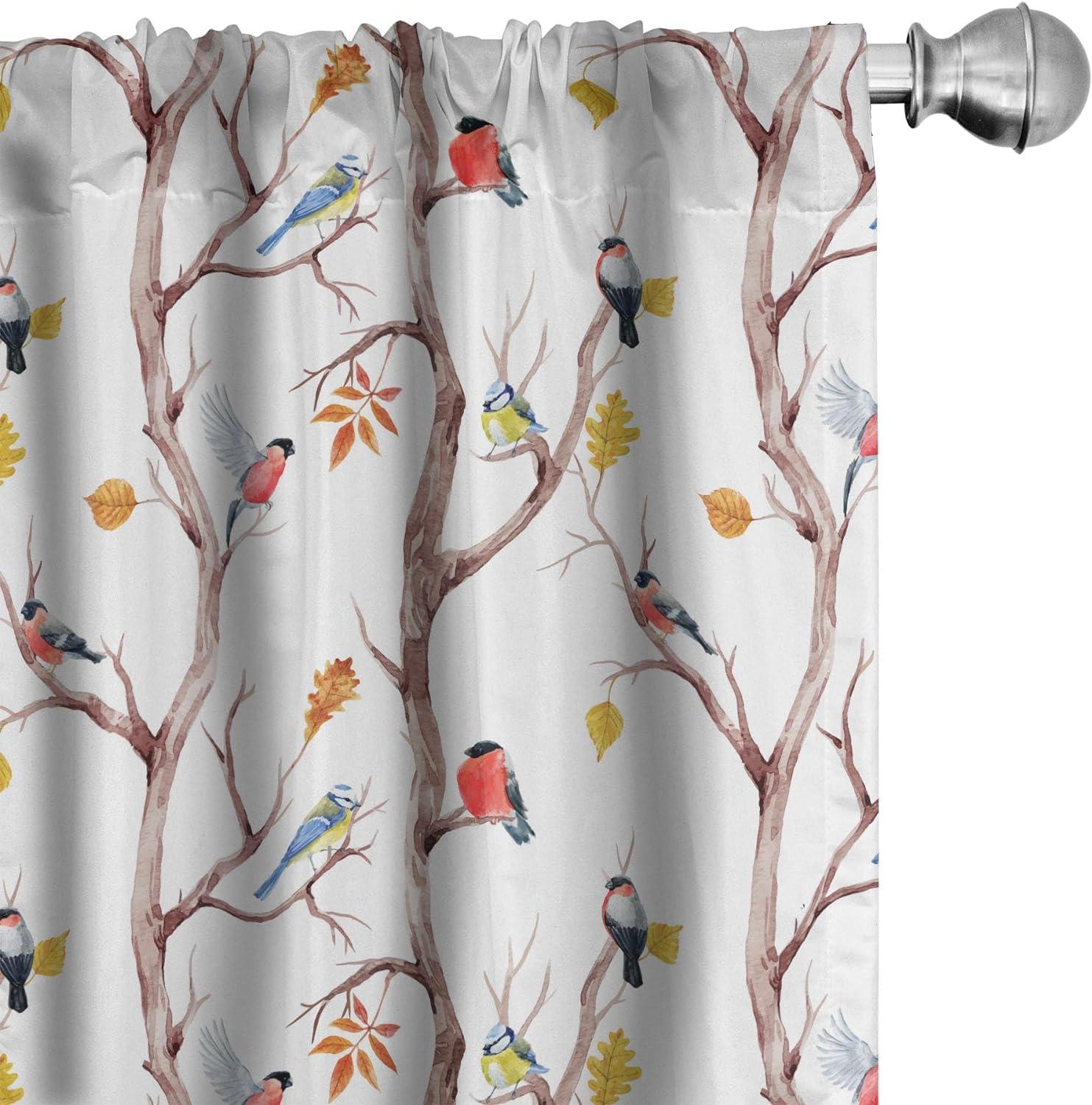 Autumn Birds Sheer Polyester Rod Pocket Curtain Panels Set