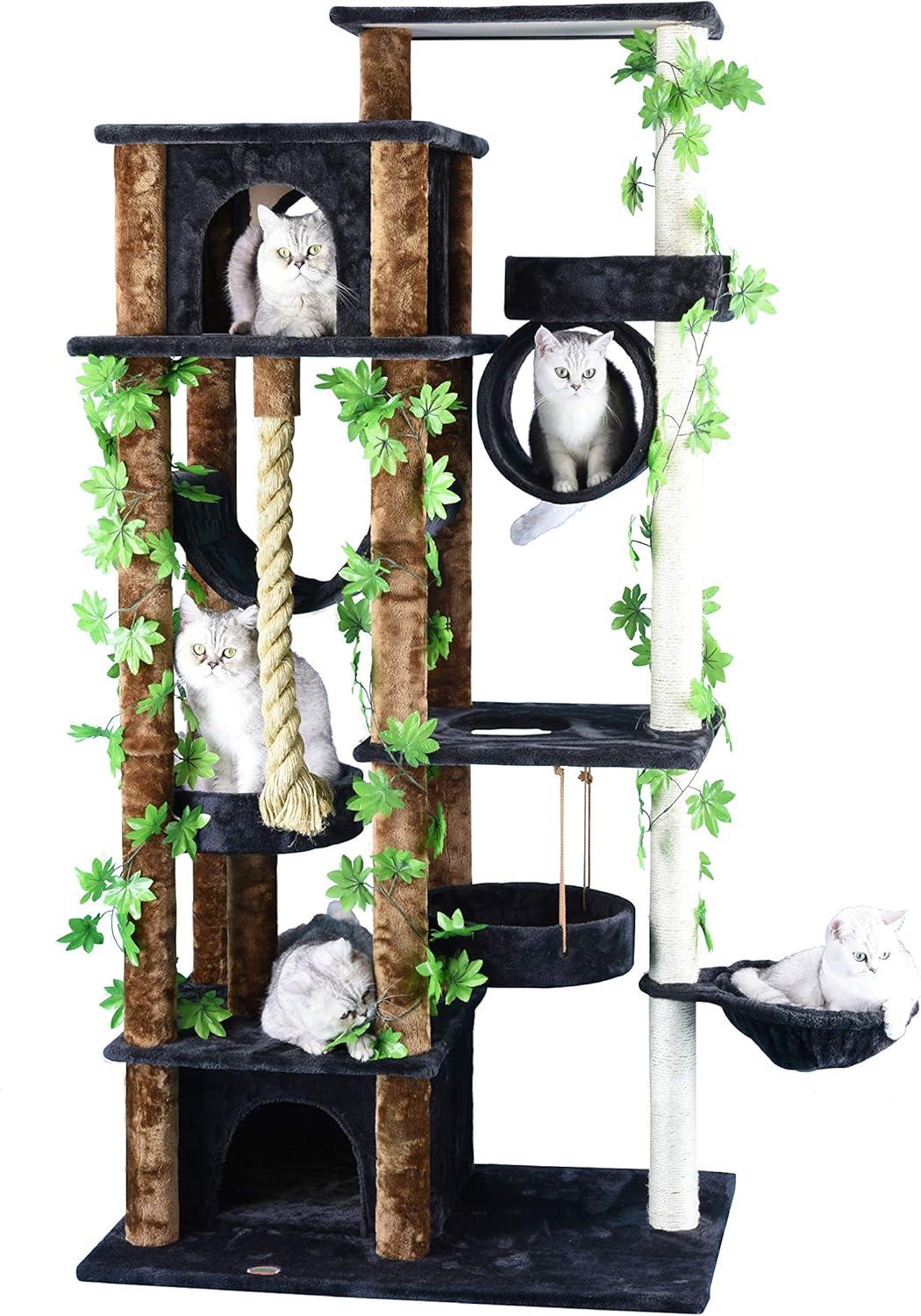 Go Pet Club F2097 70 in. Forest Cat Tree House Furniture with Leaves