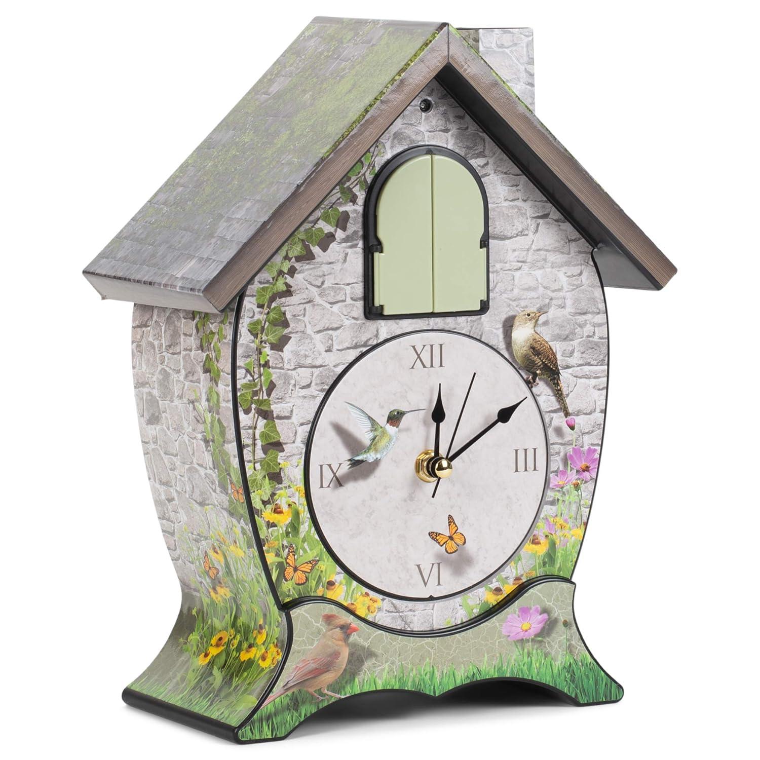 Mark Feldstein Garden Cottage Singing Cardinal Tabletop Wall Sound Cuckoo Clock 14x10