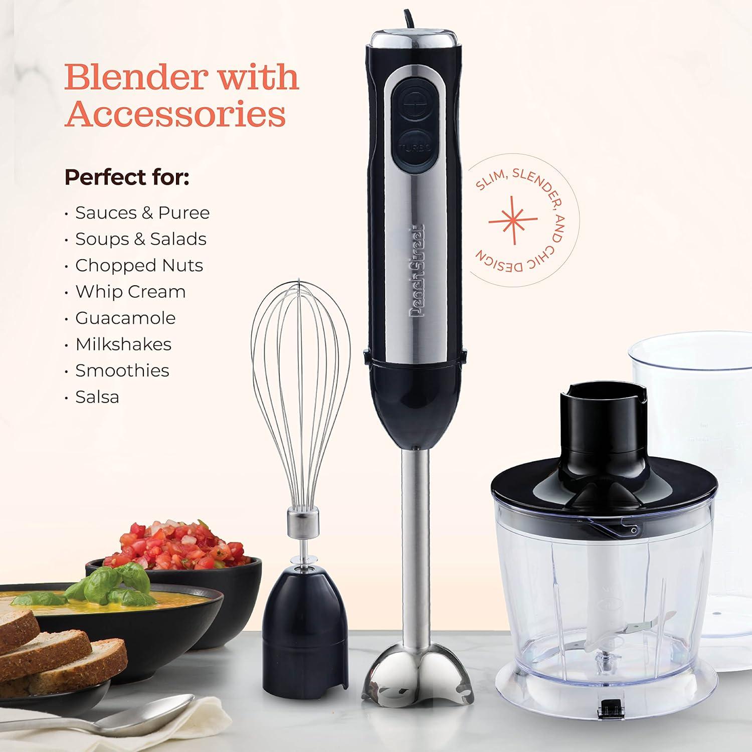 Peach Street Electric Immersion Blender Handheld, 500W Turbo Mode, Hand Kitchen Blender Stick for Soup, Smoothie, Puree, Baby Food, Stainless Steel