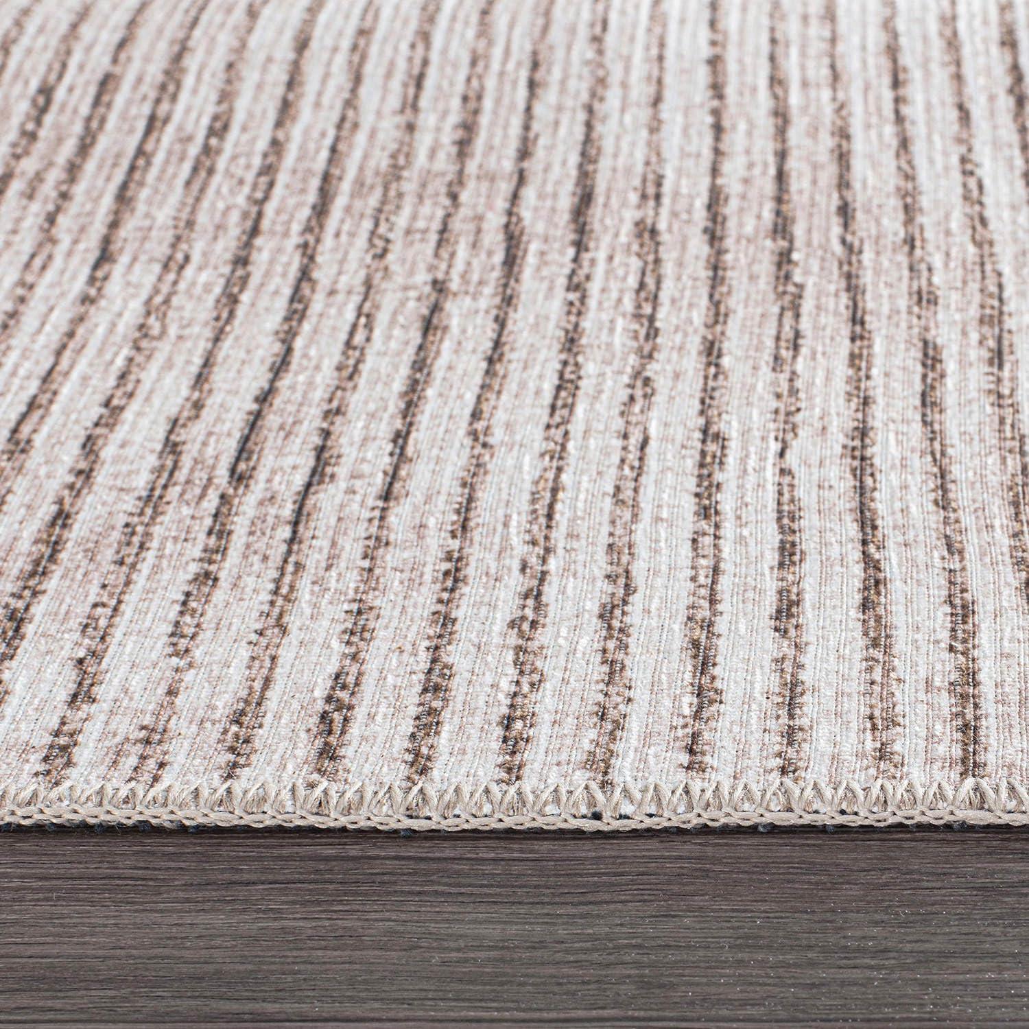 World Rug Gallery Contemporary Distressed Stripe Machine Washable 8'4"x11'6" Beige Area Rug