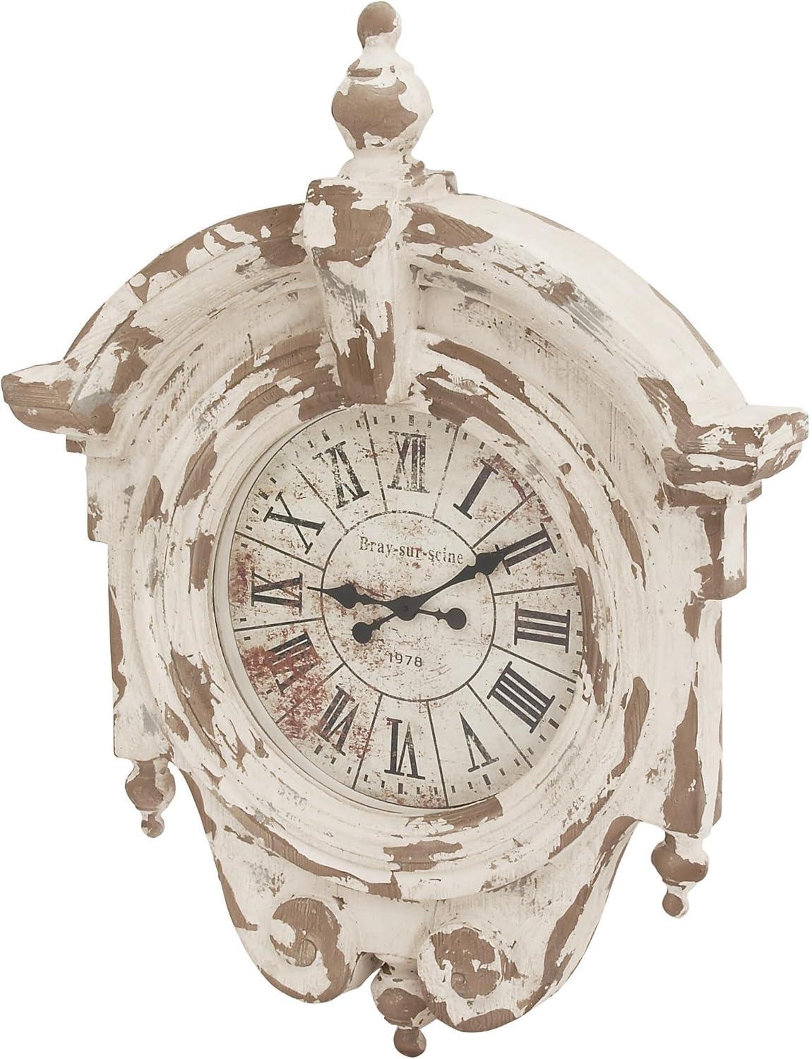 Golub Brown Fiberglass Carved Scroll Wall Clock with Distressing 34" x 6" x 44"