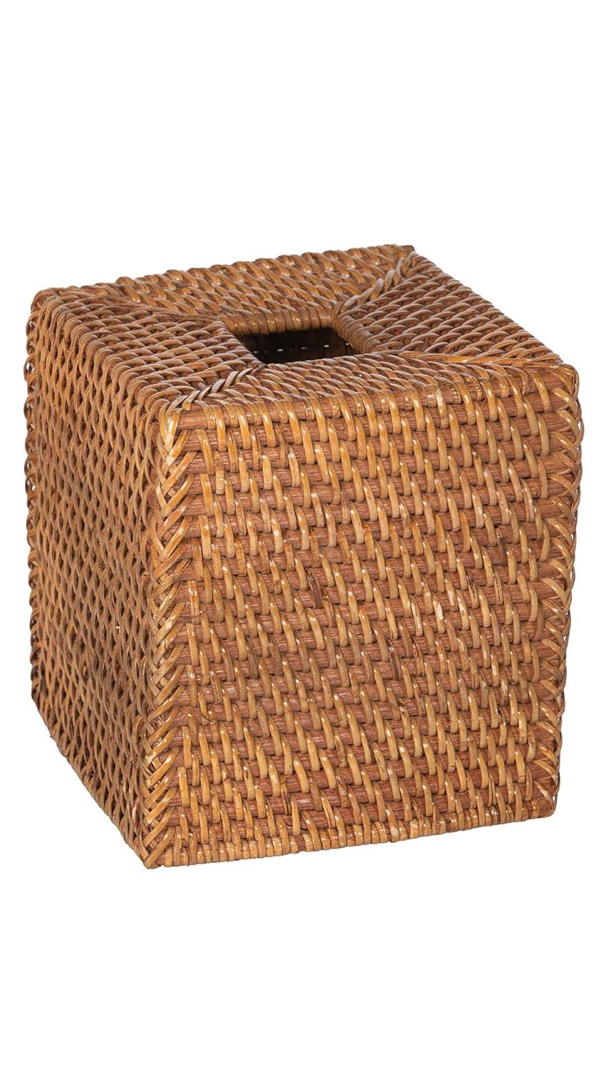 Kouboo Loma Square Rattan Tissue Box Cover, Square Hand Woven Tissue Holder, Decorative Facial Napkin Holder, Honey Brown