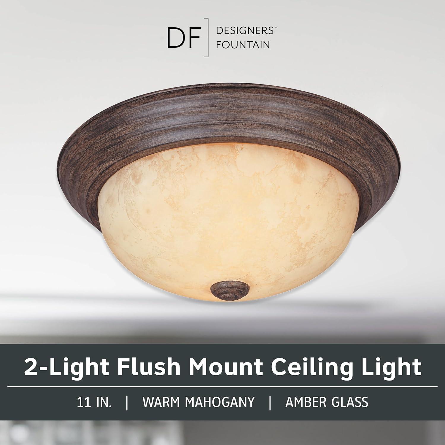 Designers Fountain 11 inch 2-Light Warm Mahogany Flush Mount Ceiling Light, 1257S-WM-AM