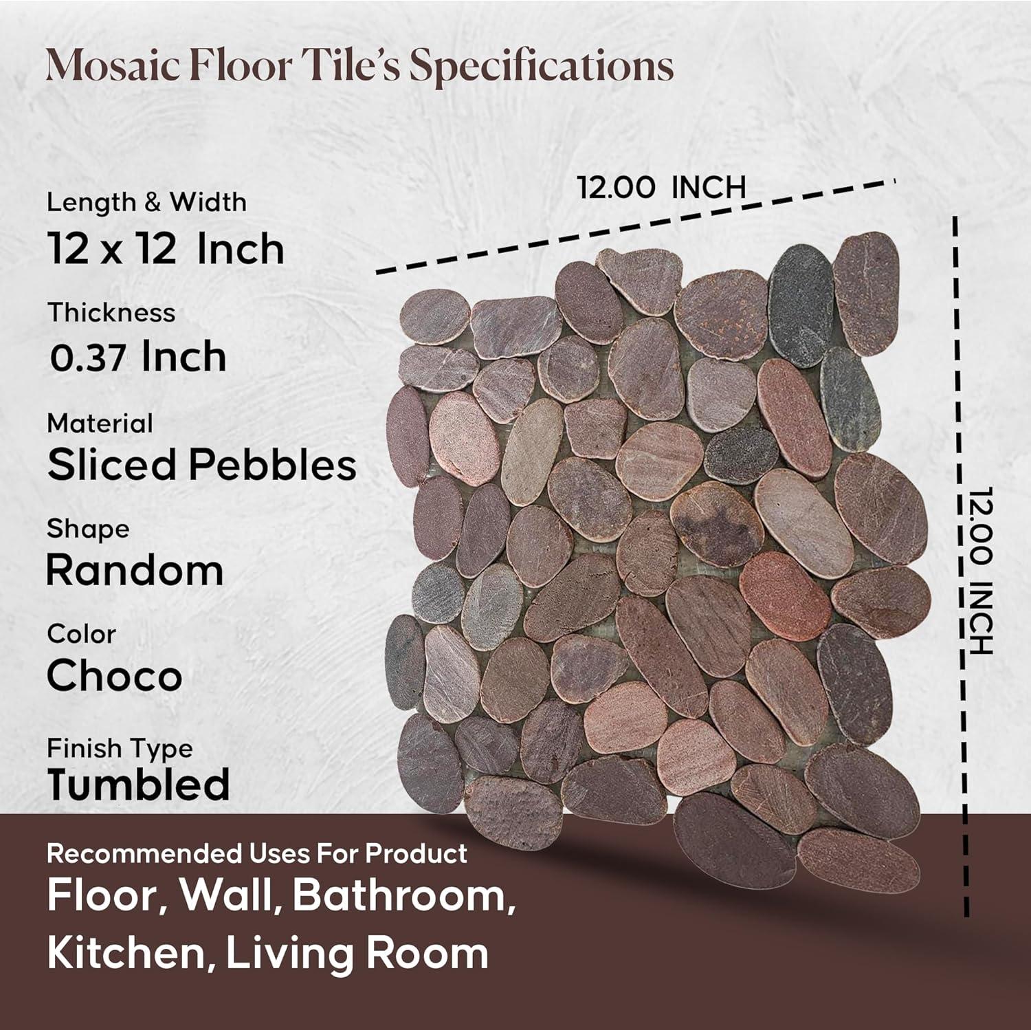 b.o.i Hawaii 12" x 12" Natural Stone Pebbles Mosaic Wall & Floor Tile