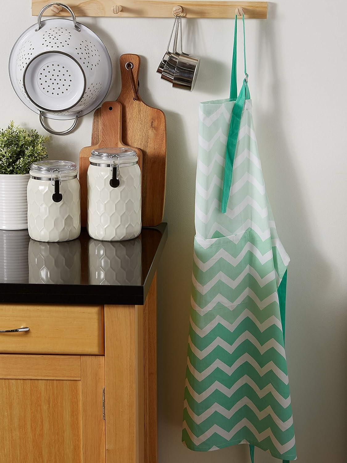 Aqua and White Cotton Chevron Kitchen Apron