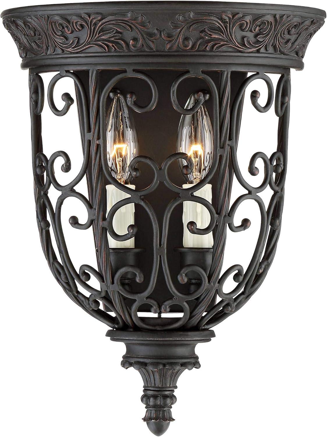 Franklin Iron Works French Scroll Rustic Wall Light Sconce Rubbed Bronze Hardwire 10 1/2" Fixture for Bedroom Bathroom Vanity Reading Living Room Home