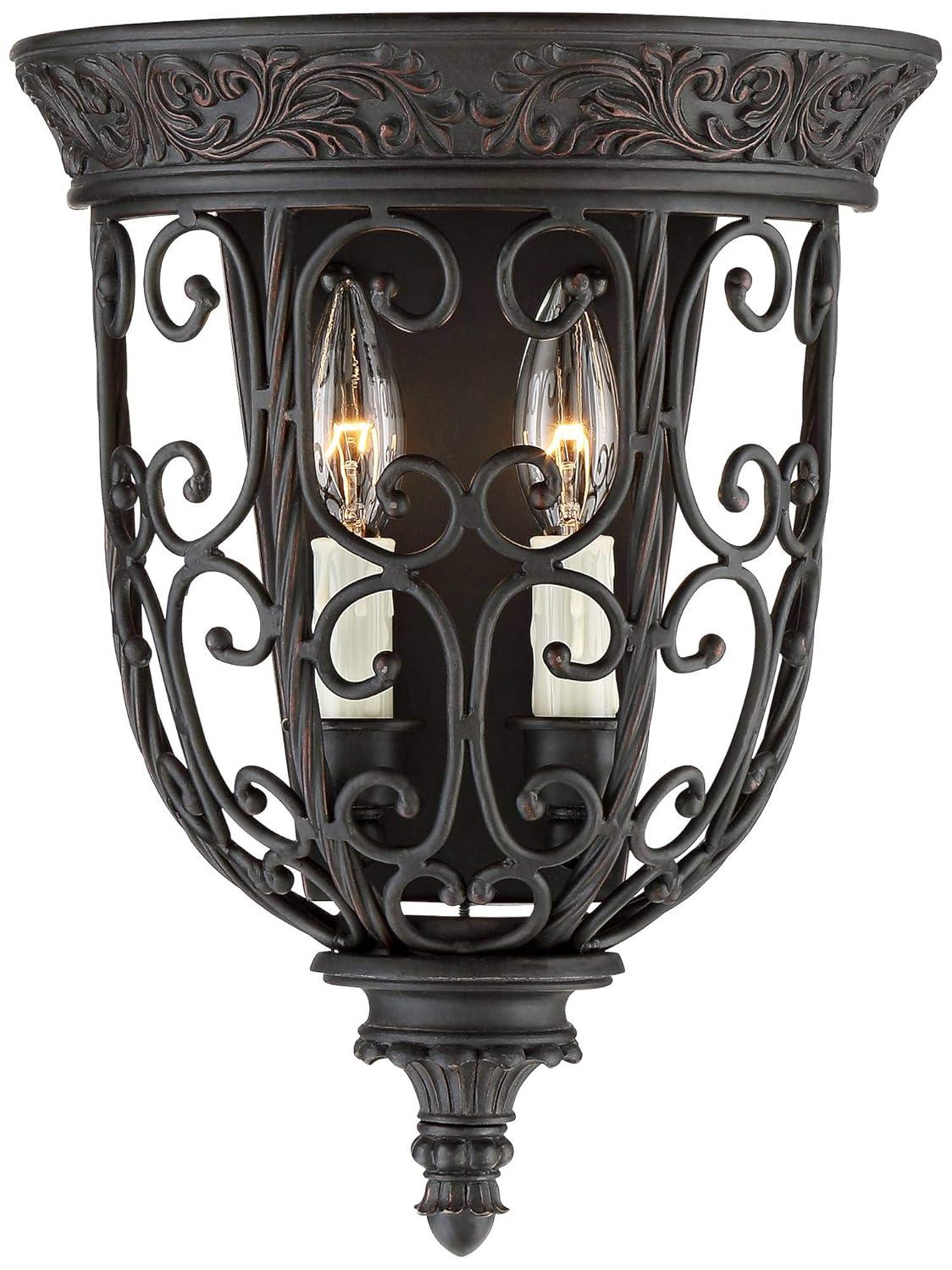 Franklin Iron Works French Scroll Rustic Wall Light Sconce Rubbed Bronze Hardwire 10 1/2" Fixture for Bedroom Bathroom Vanity Reading Living Room Home