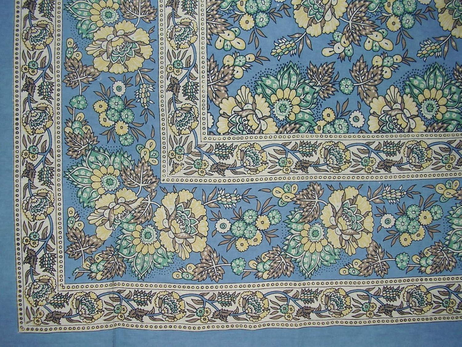 Floral Print Square Cotton Tablecloth 70" x 70" Baby Blue