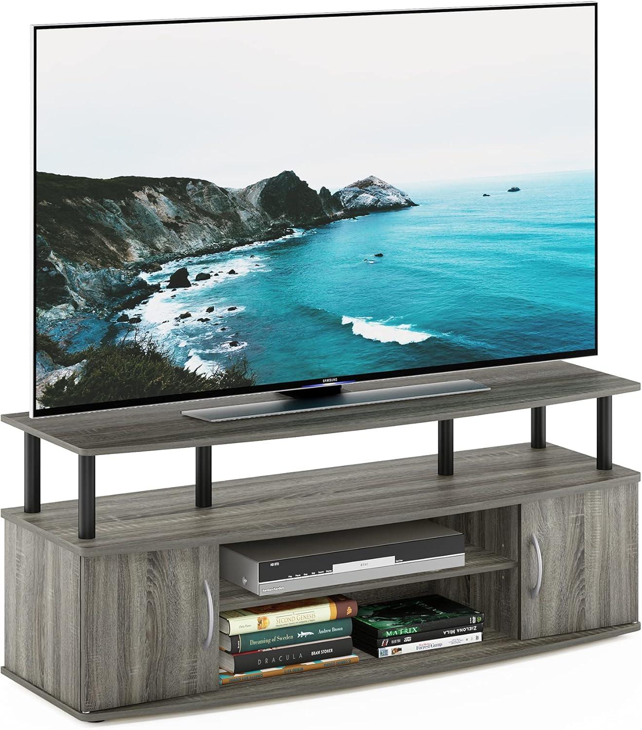 Furinno JAYA Large Entertainment Center Hold up to 55-IN TV, French Oak/Black