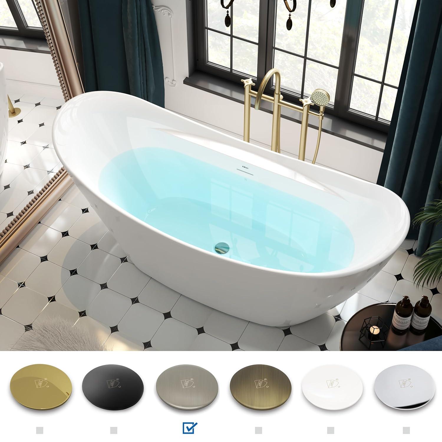 FerdY Boracay 67" Acrylic Freestanding Bathtub With Chrome Drain