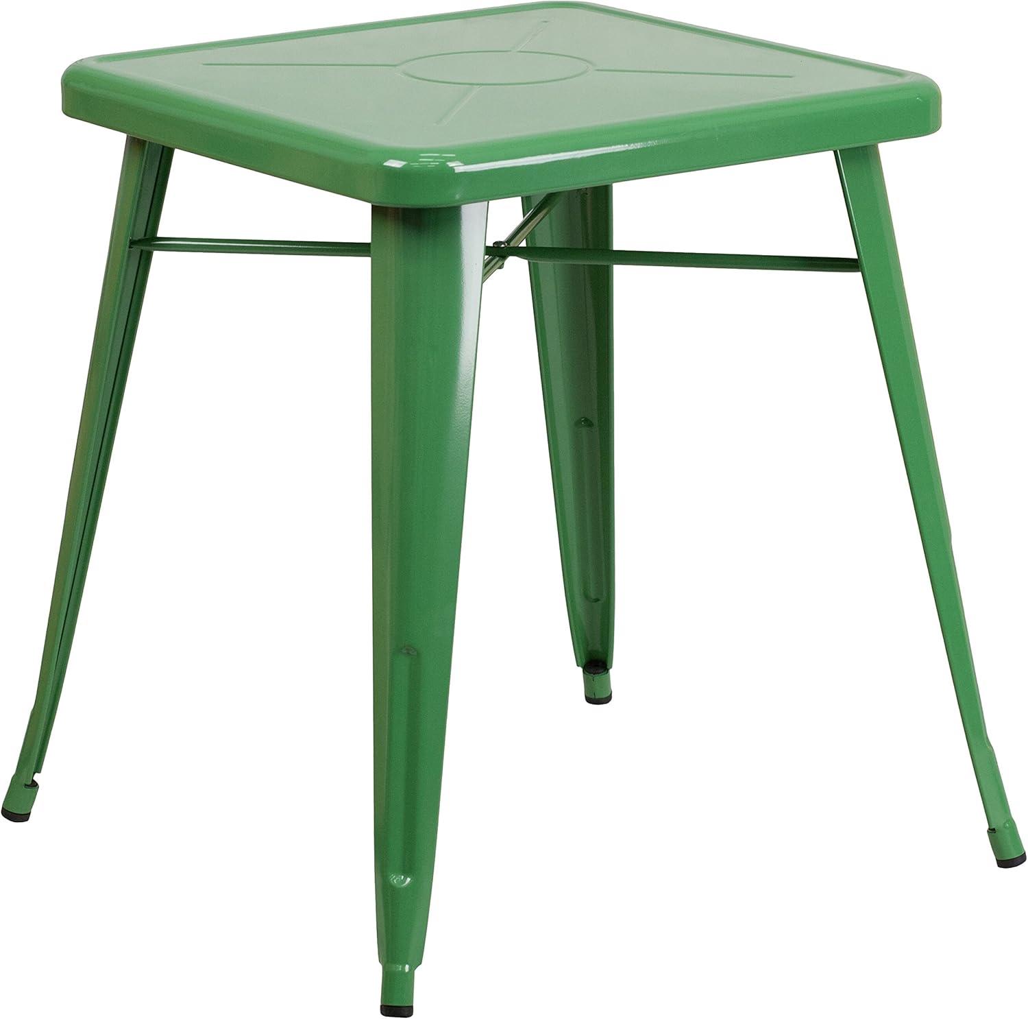 Compact 23.75'' Square Green Metal Indoor-Outdoor Dining Table