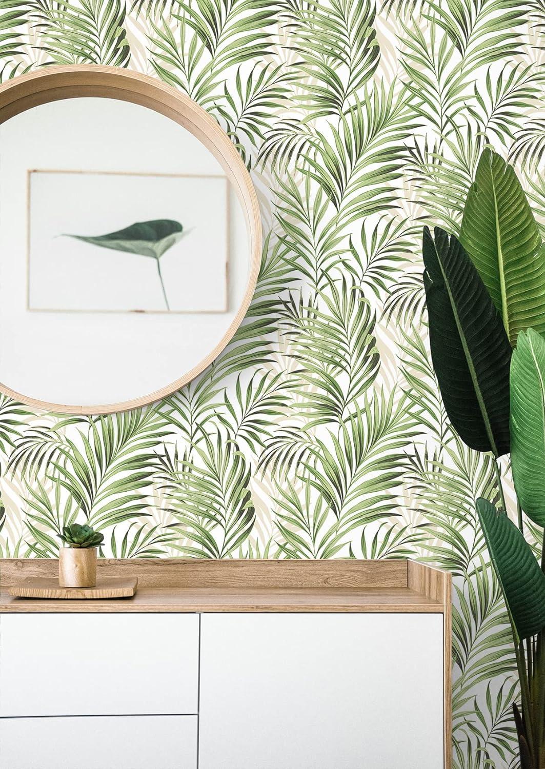 Aloe Green and Taupe Tropical Peel & Stick Wallpaper