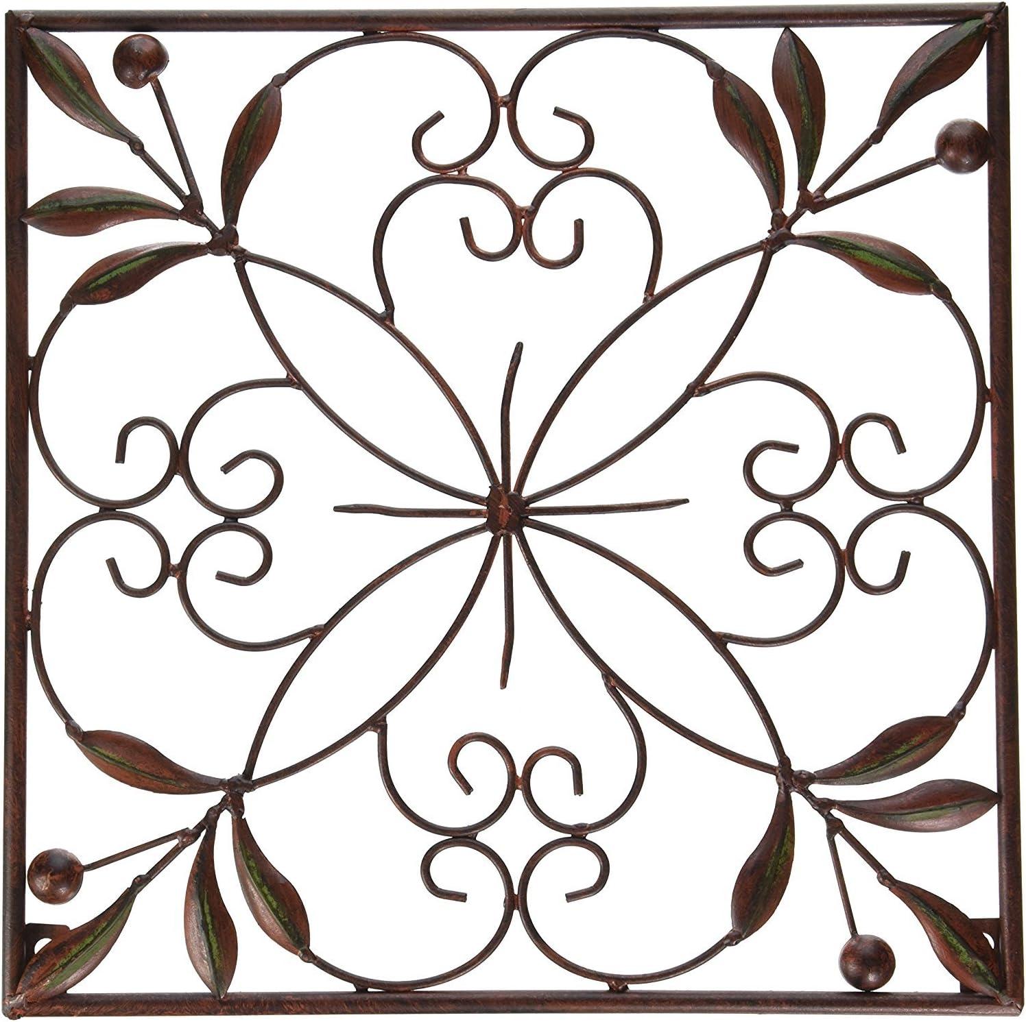 DecMode Rustic Brown Square Metal Wall Décor Set of 4 14"W x 14"H