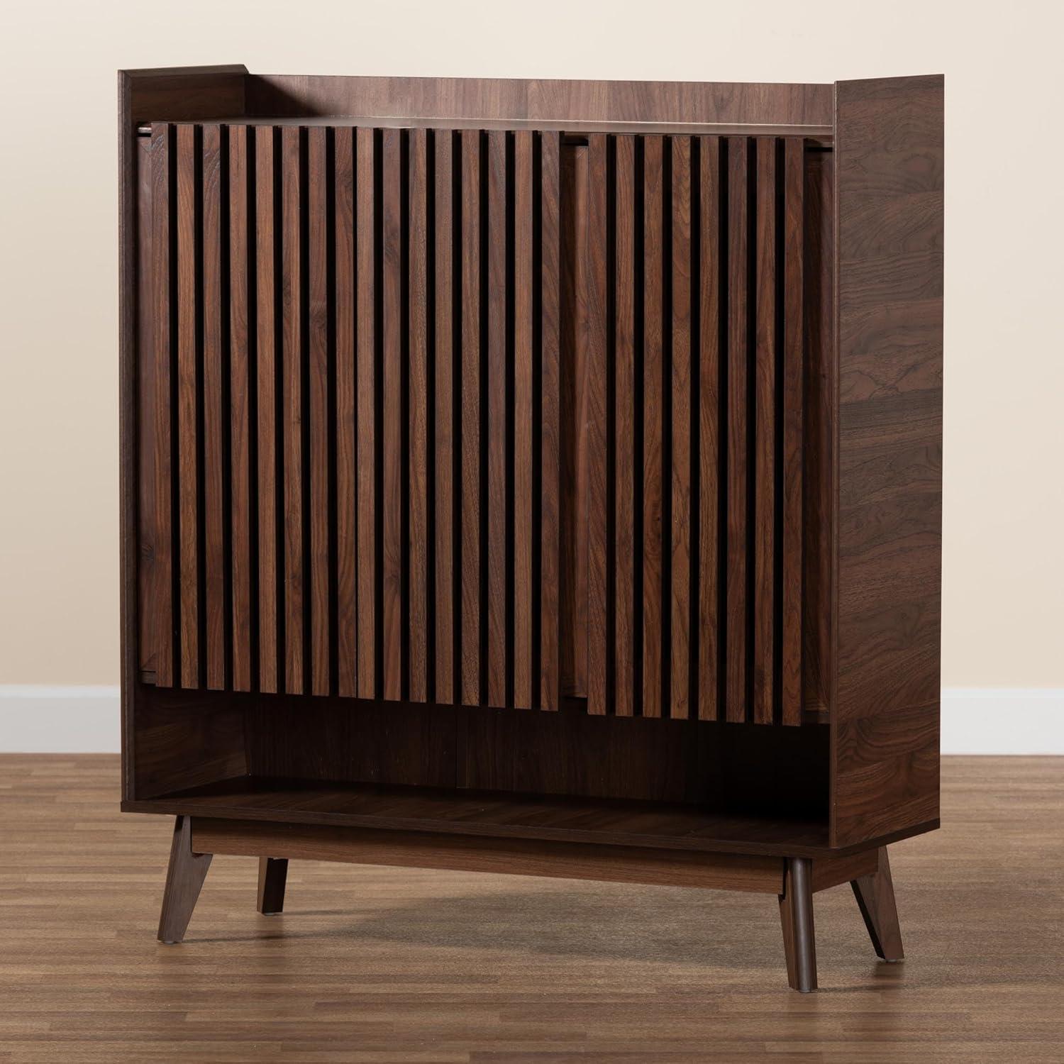 Baxton Studio Delaire Mid-Century Modern Walnut Brown Finished Wood Shoe Cabinet