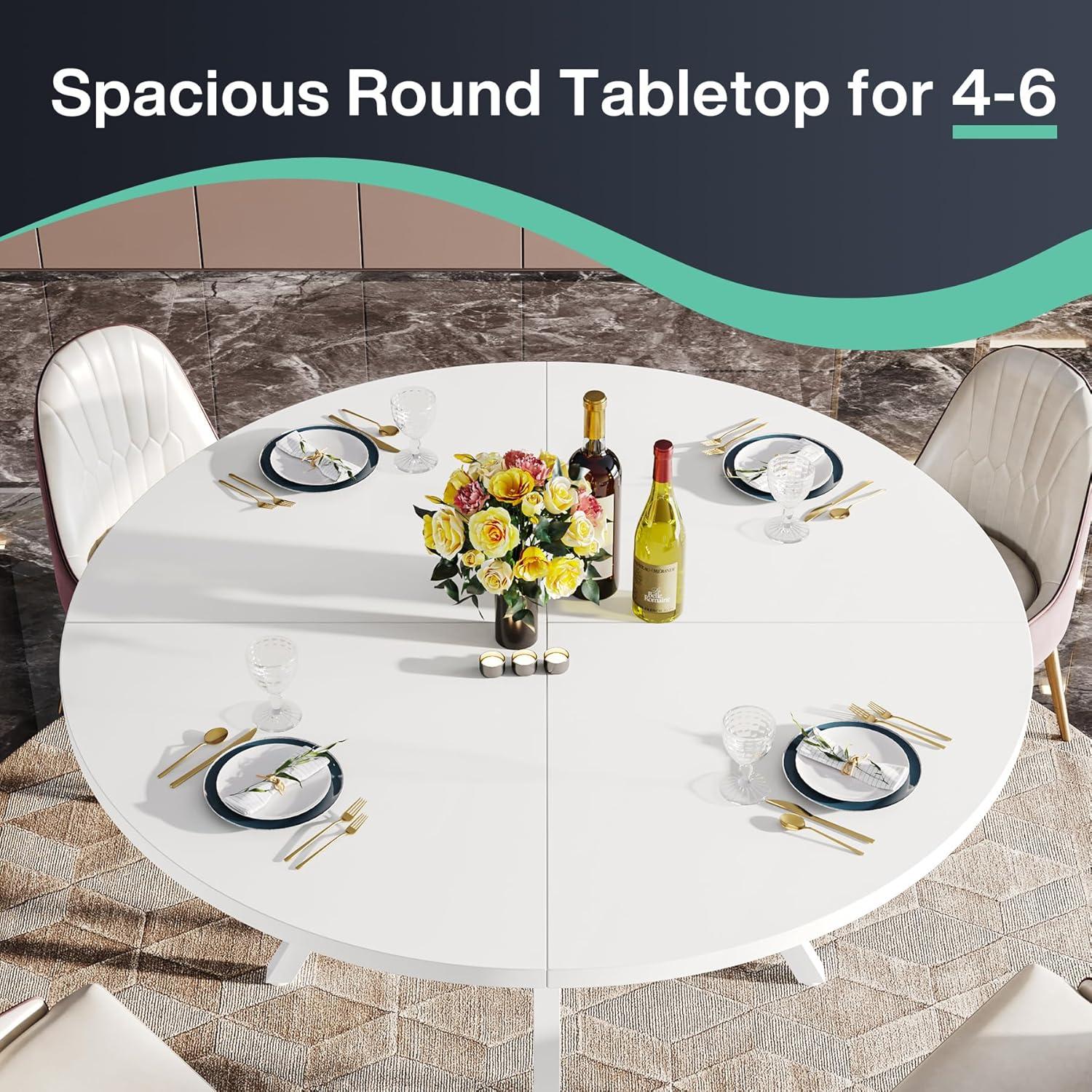 Tribesigns 47 Inch Round Dining Table, Modern Kitchen Table for 4, Small Dinner Table for Dining Room, Living Room, White (Only Table)