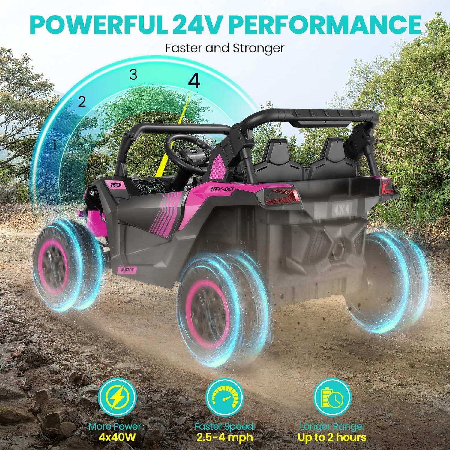 VIBESPARK 24V Kids Powered Ride on Car, 2WD/4WD Switchable Ride on UTV Car with 3-Speed Remote Control, Electric Toy Cars, Bluetooth, USB, LED Lights, Storage Space