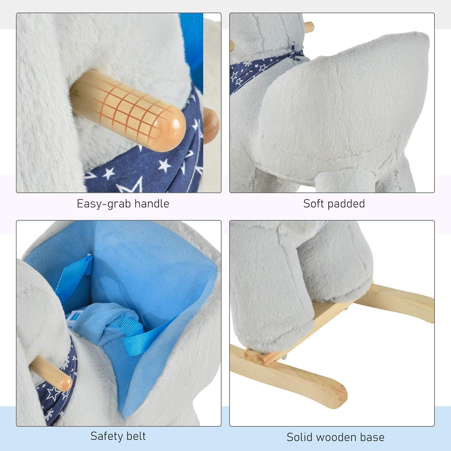 Qaba Kids Ride-On Rocking Horse Toy Bunny Rocker with Fun Play Music & Soft Plush Fabric for Children 18-36 Months