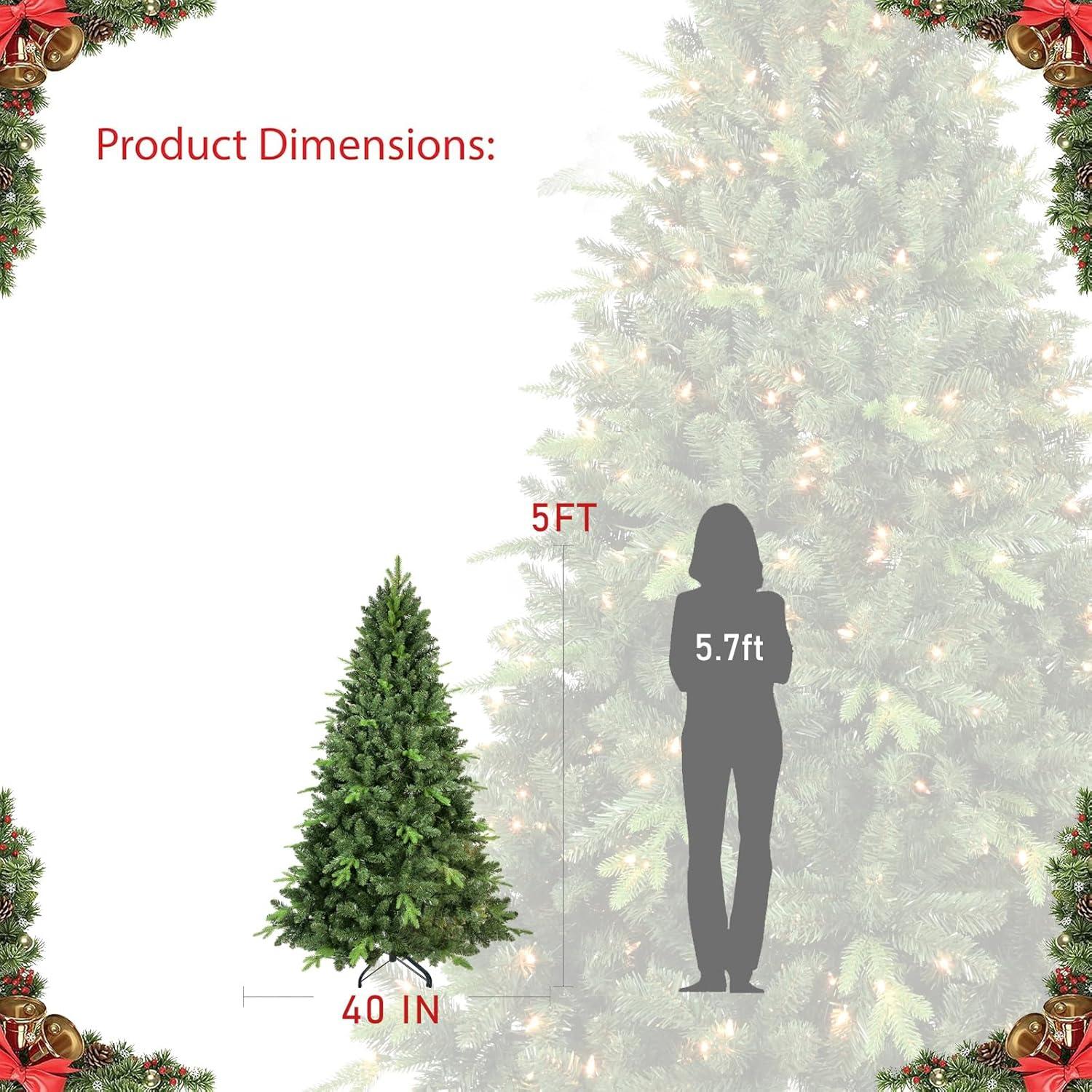 Bringstar 5FT Unlit Artificial Christmas Tree, Green Xmas Tree with 308 Tips and Folding Metal Stand, for Indoor Holiday Decoration