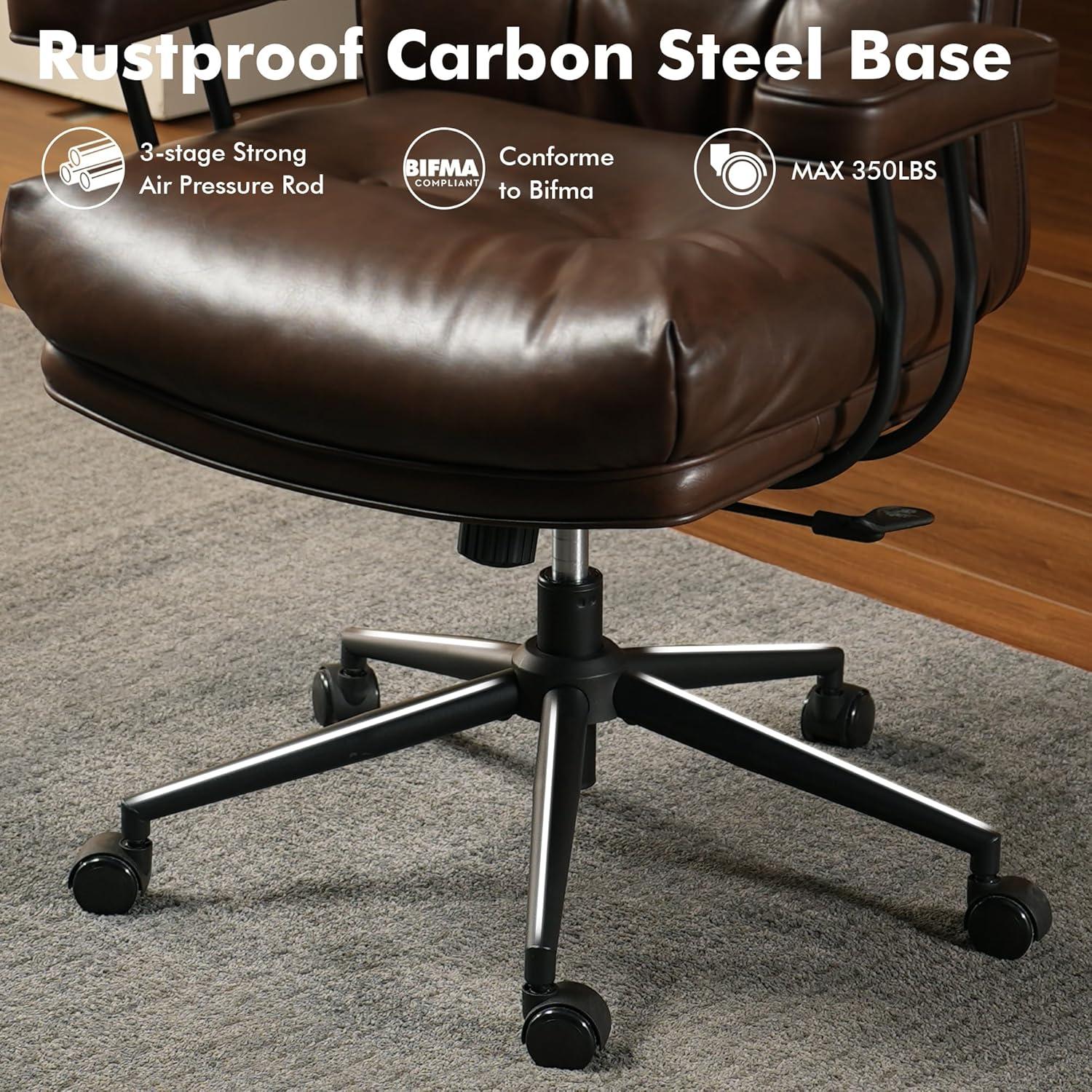 Kro PU Fabric Swivel Ergonomic Office Task Chair in Dark Brown with Recliner High Back Lumbar Support Adjustable Arms