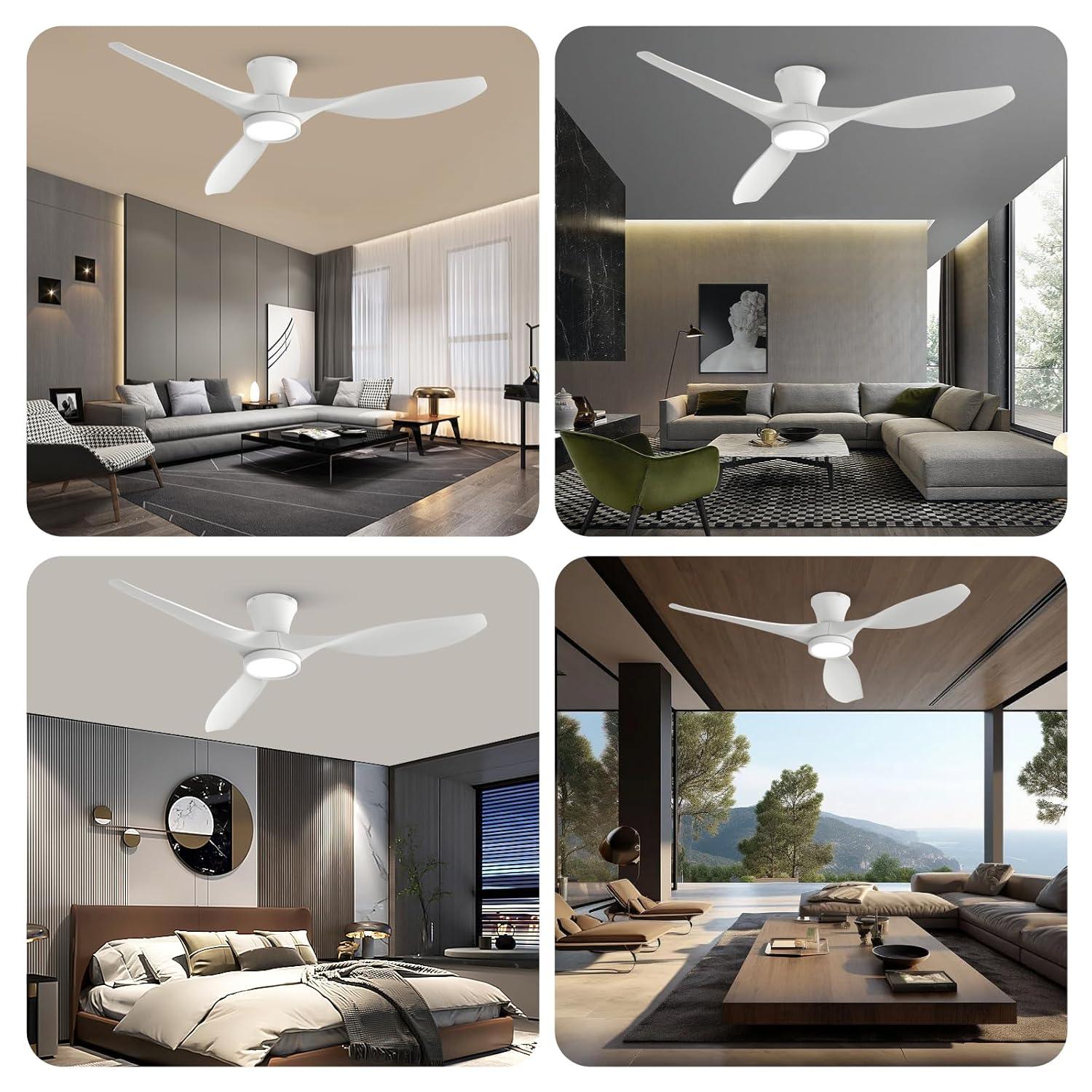 TALOYA AeroFan 52-in Integrated LED Flush Mount Matt White with Matte Blades Ceiling Fan With Light and Remote ( 3 -Blade )