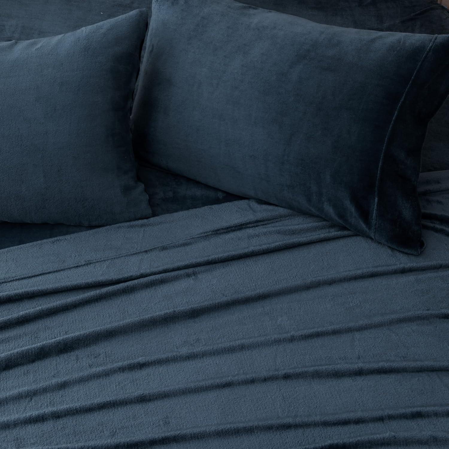 Solid Velvet Plush Fleece Sheet Set - Great Bay Home (King, Purple)