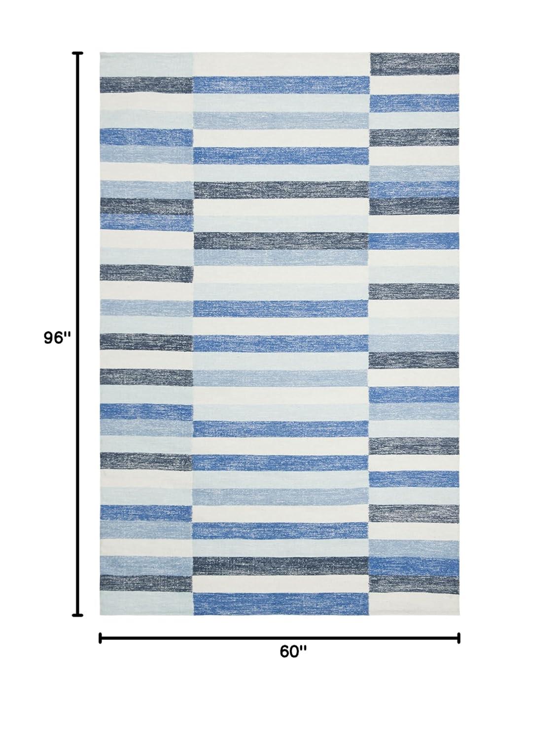 Striped Kilim STK411 Hand Woven Area Rug - Blue - 5'x8' - Safavieh.