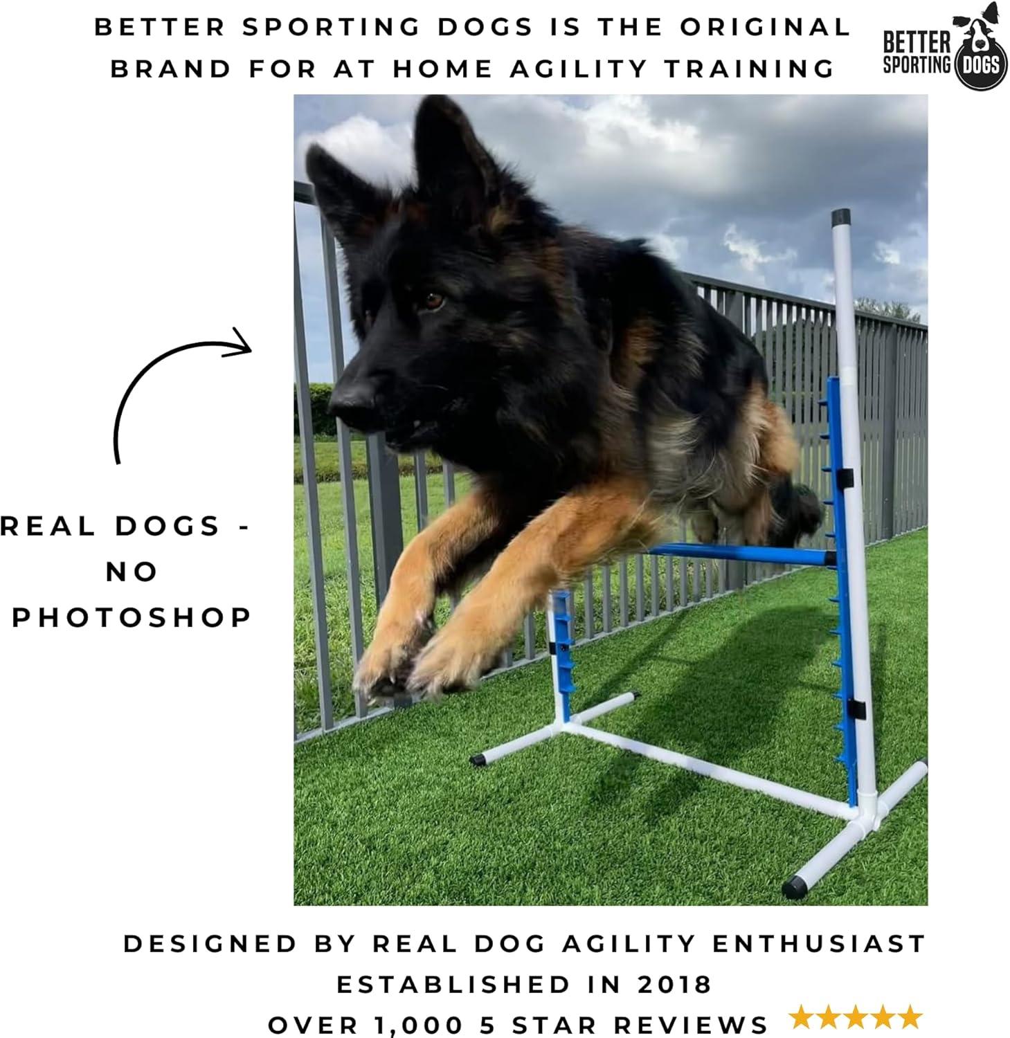 Better Sporting Dogs 4 Pack Adjustable Dog Agility Bar Jumps w/Cup Strips | Competition-Style Jump Cups for Height Class & Safe Displacement
