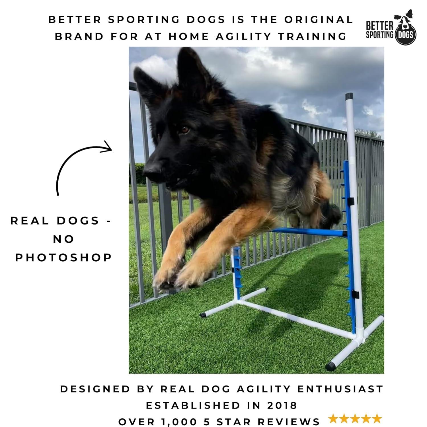 Better Sporting Dogs 4 Pack Adjustable Dog Agility Bar Jumps w/Cup Strips | Competition-Style Jump Cups for Height Class & Safe Displacement