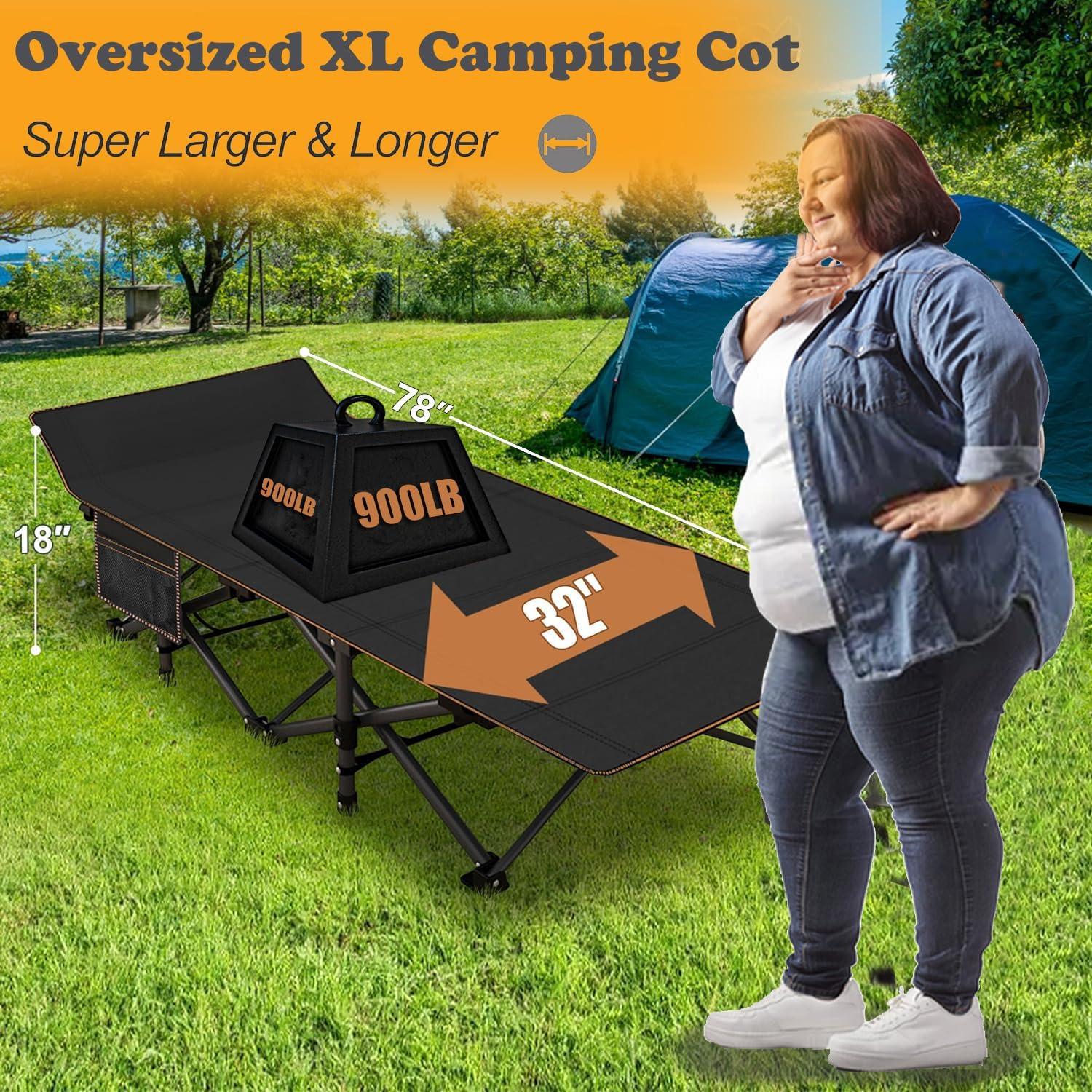 Foldable Camping Cots for Adults, Double Layer 1200D 500lb Loading Cot for Sleeping, Heavy Duty Guest Bed with Mattress Carrying Bag