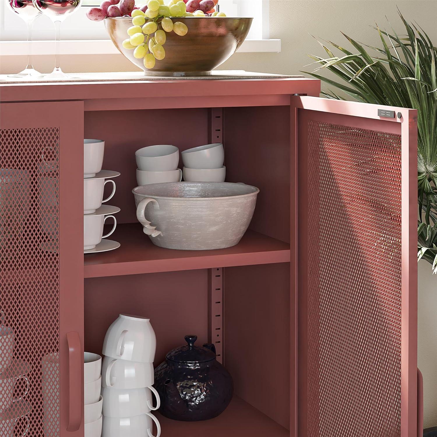 Terracotta Metal 2-Door Adjustable Shelving Accent Cabinet