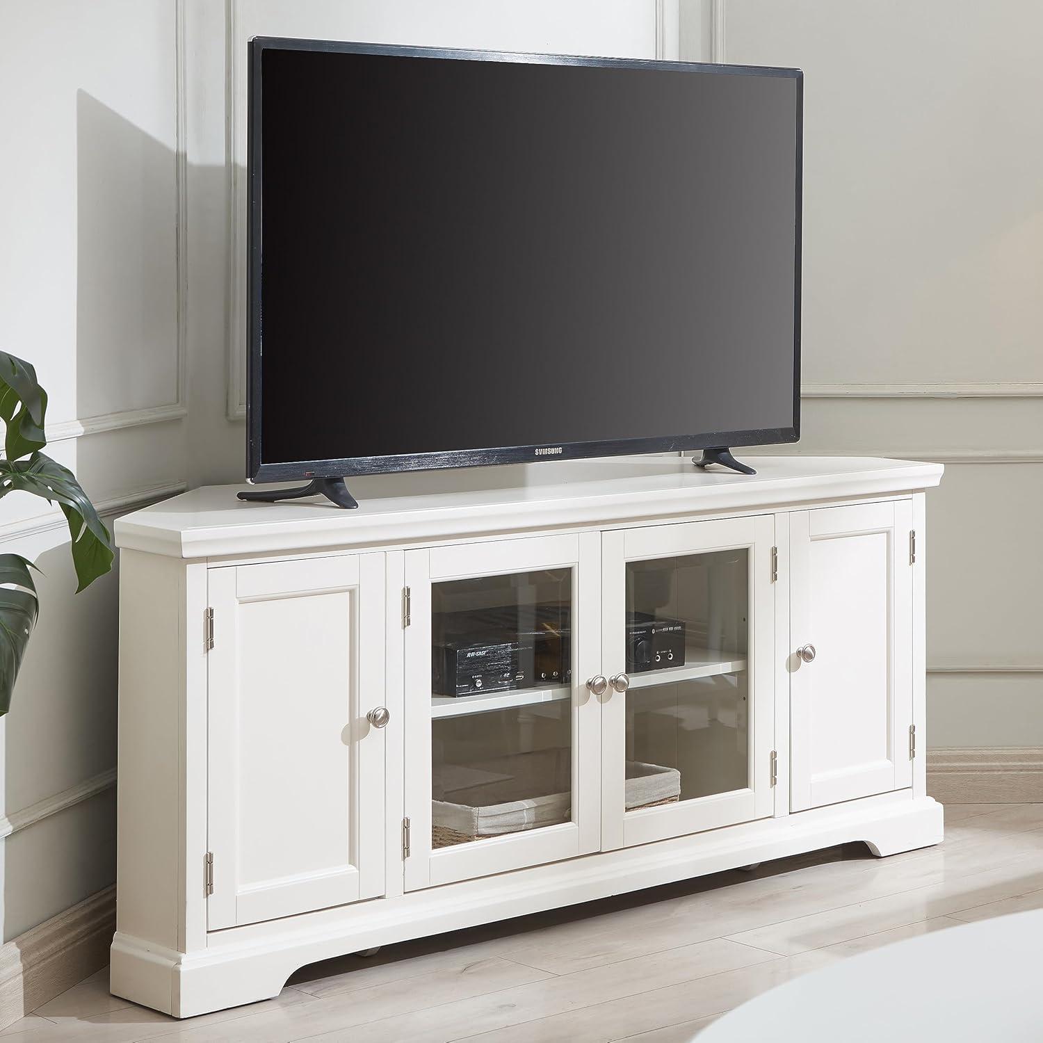 Leick Home 85386 Corner TV Stand with Enclosed Storage For 65" TV's, White