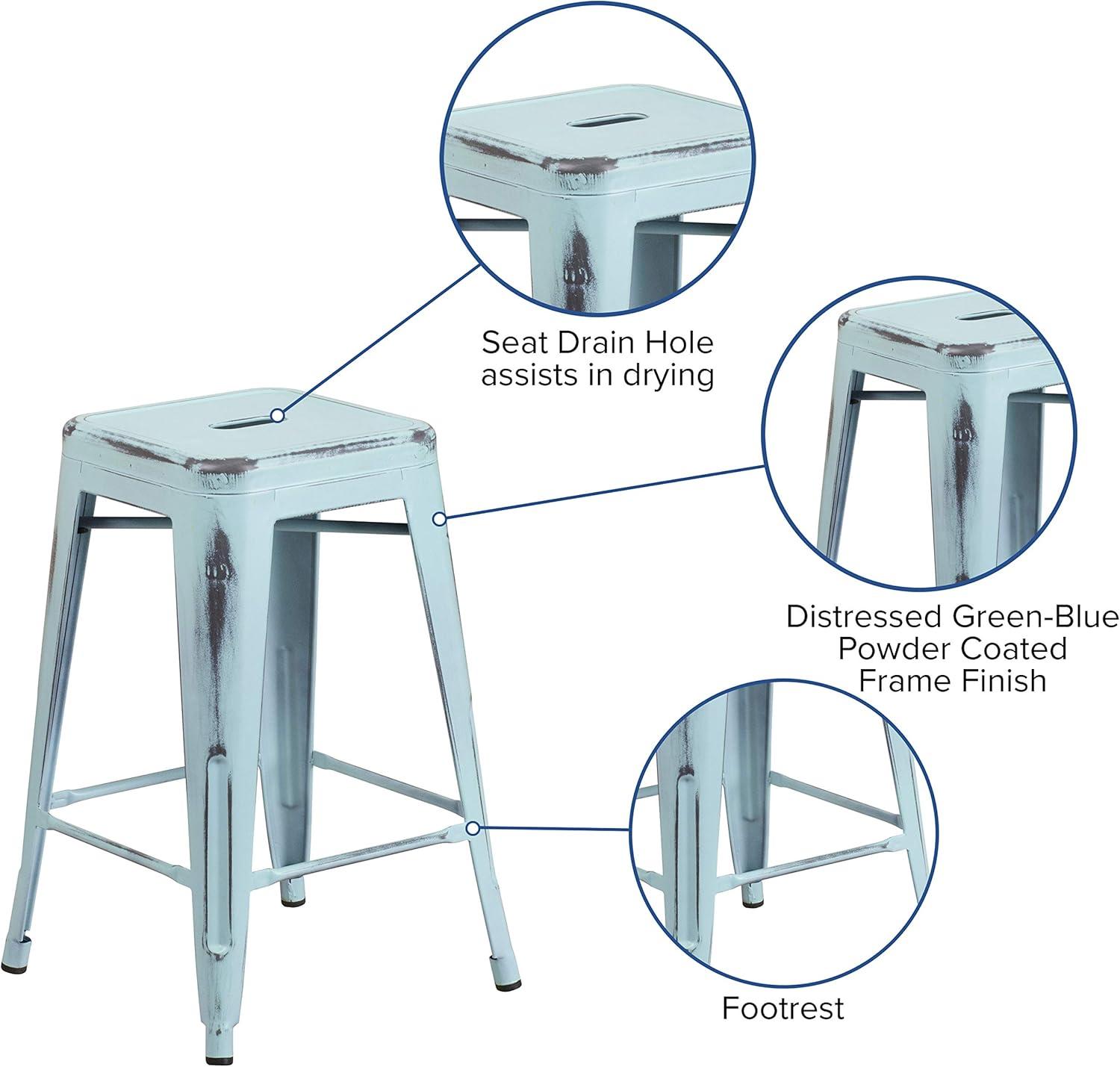 Flash Furniture Commercial Grade 24" High Backless Distressed Metal Indoor-Outdoor Counter Height Stool