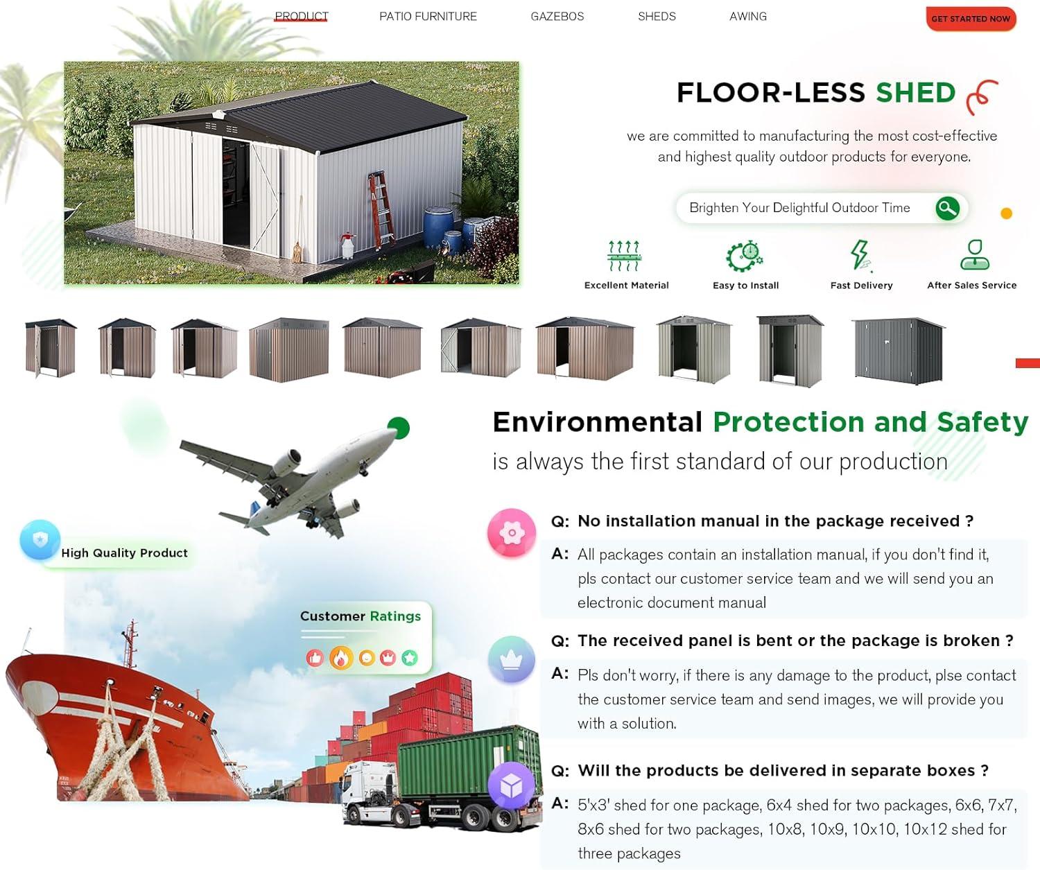 AECOJOY 12' x 12' Outdoor Storage Shed with Lockable Door Patio Metal Garden Storage Building in White for Outside