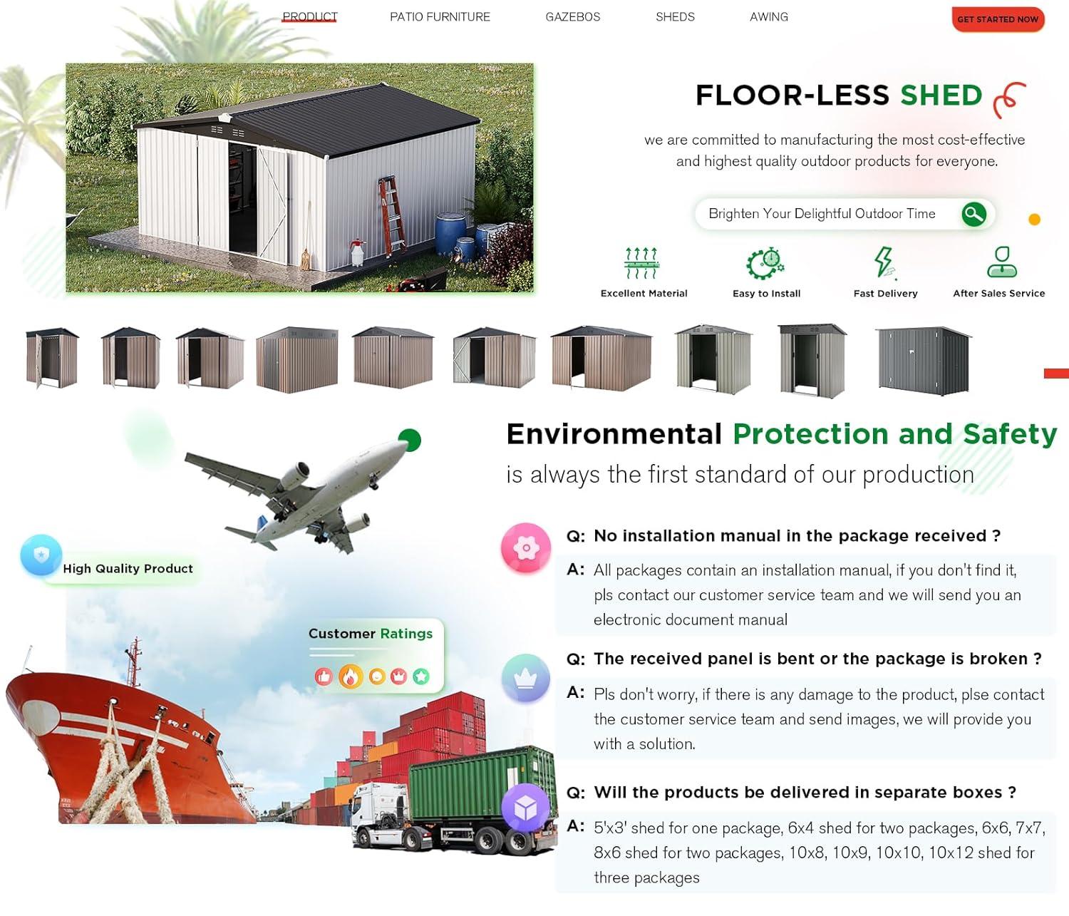 AECOJOY 12' x 12' Outdoor Storage Shed with Lockable Door Patio Metal Garden Storage Building in White for Outside