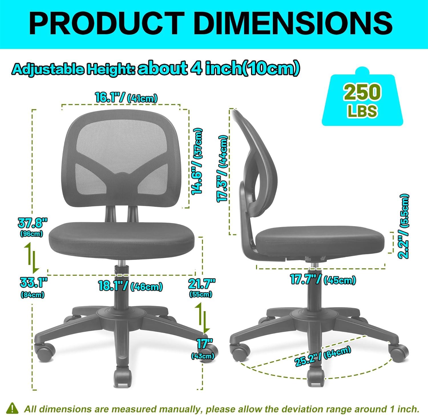 Mesh Office Chair Ergonomic Small Desk Chair No Arms Black Swivel Computer Chair with Wheels Task Chair for Small Spaces Mid Back Home Office Chair for Adults and Kids