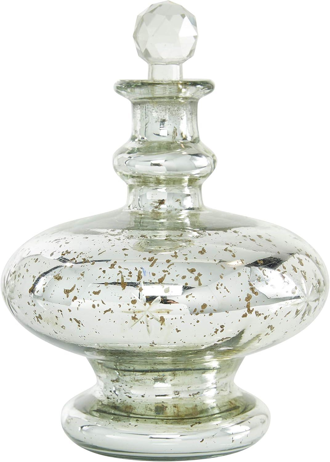 DecMode 8", 9", 7"H Silver Glass Decorative Jars with Crystal Stoppers, 3-Pieces