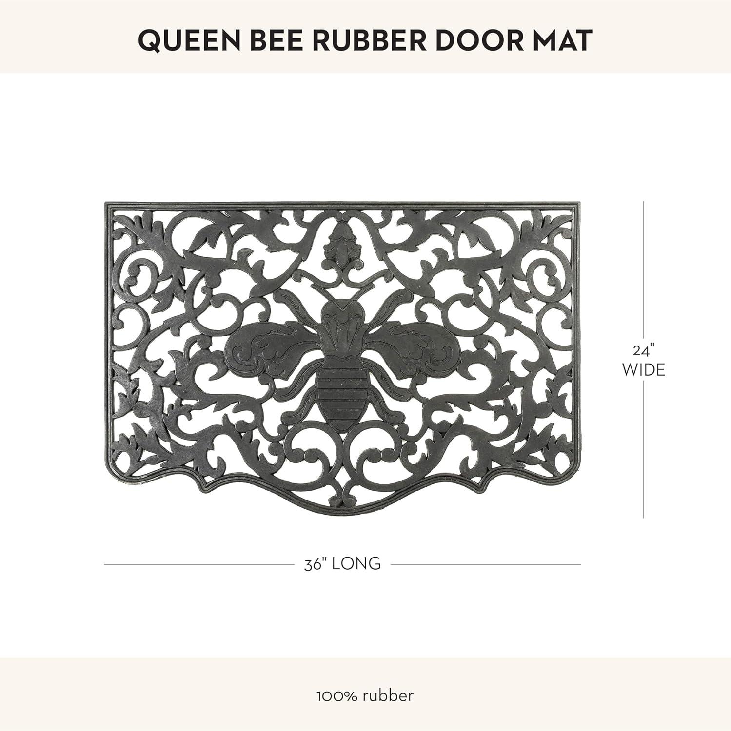Queen Bee Decorative Black Rubber Outdoor Door Mat, 36" x 24"