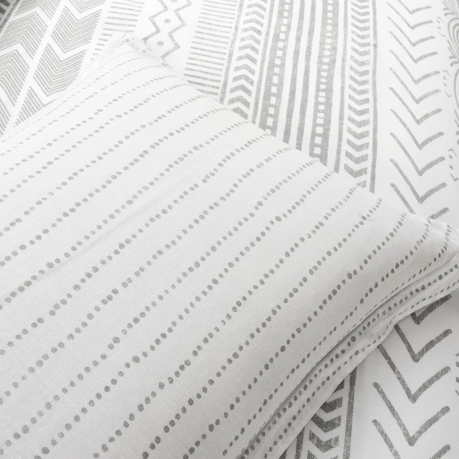 3pc King Hygge Geo Duvet & Sham Set Gray/White - Lush Décor: Cotton, Reversible, Inner Ties, 460 Thread Count