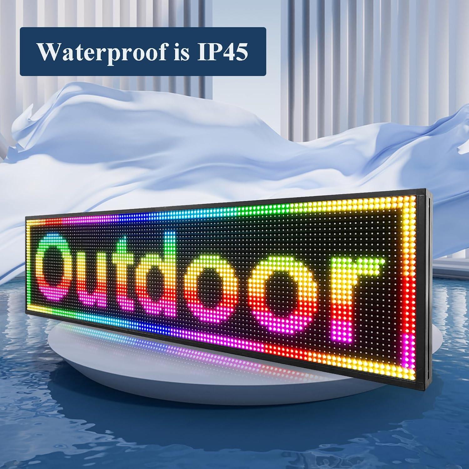 KFFKFF 52"x8" Full-Color Programmable LED Sign Scrolling Display Board P10 WIFI USB Control Message Shop Sign for Store Business Party Bar Advertising