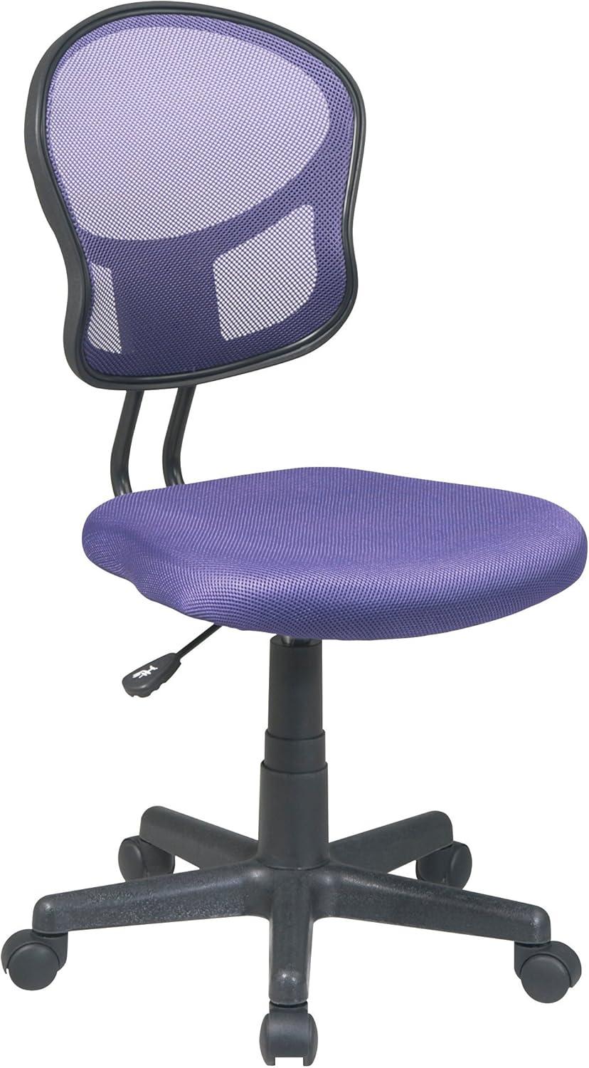 Purple Mesh Armless Task Chair with Fabric Seat