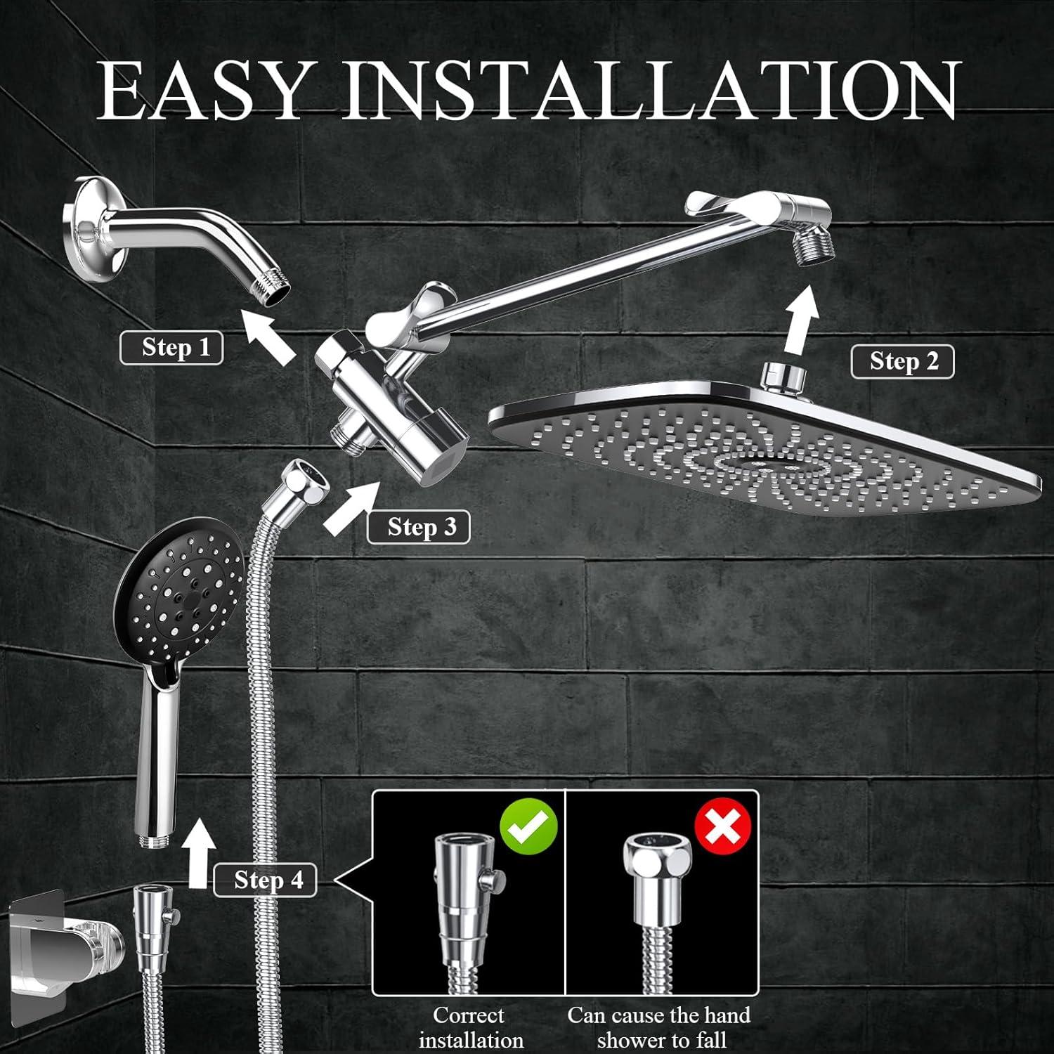 Chrome Adjustable Dual Rain Shower Head with Handheld