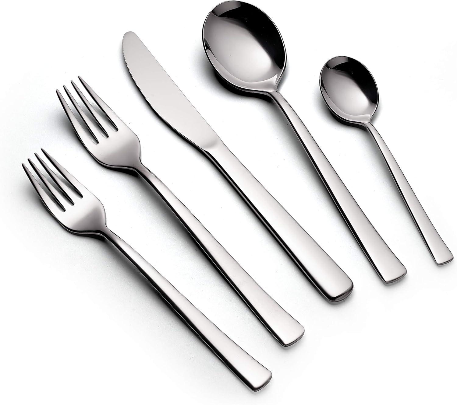 Tramontina Berlin 20-Piece Stainless Steel Flatware Set –  Mirror-Polished Finish, Square Handle Design, Knives, Forks & Spoons Silverware Set