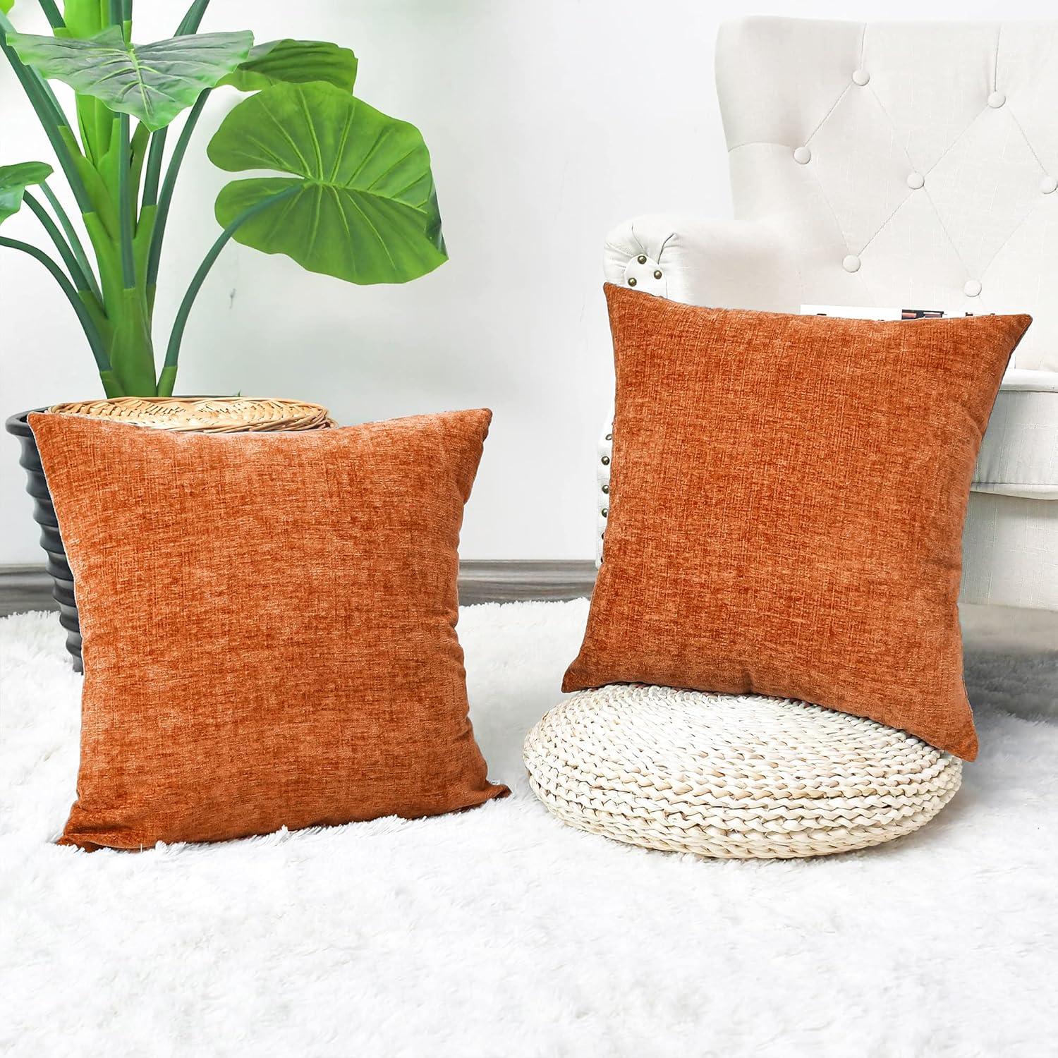 Burnt Orange Chenille 16" x 16" Throw Pillow Covers