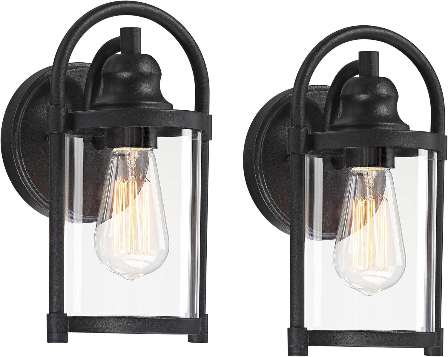 John Timberland Rustic Farmhouse Outdoor Wall Light Fixtures Set of 2 Black 10 1/4" Clear Glass for Exterior Barn Deck House Porch Yard Patio Outside