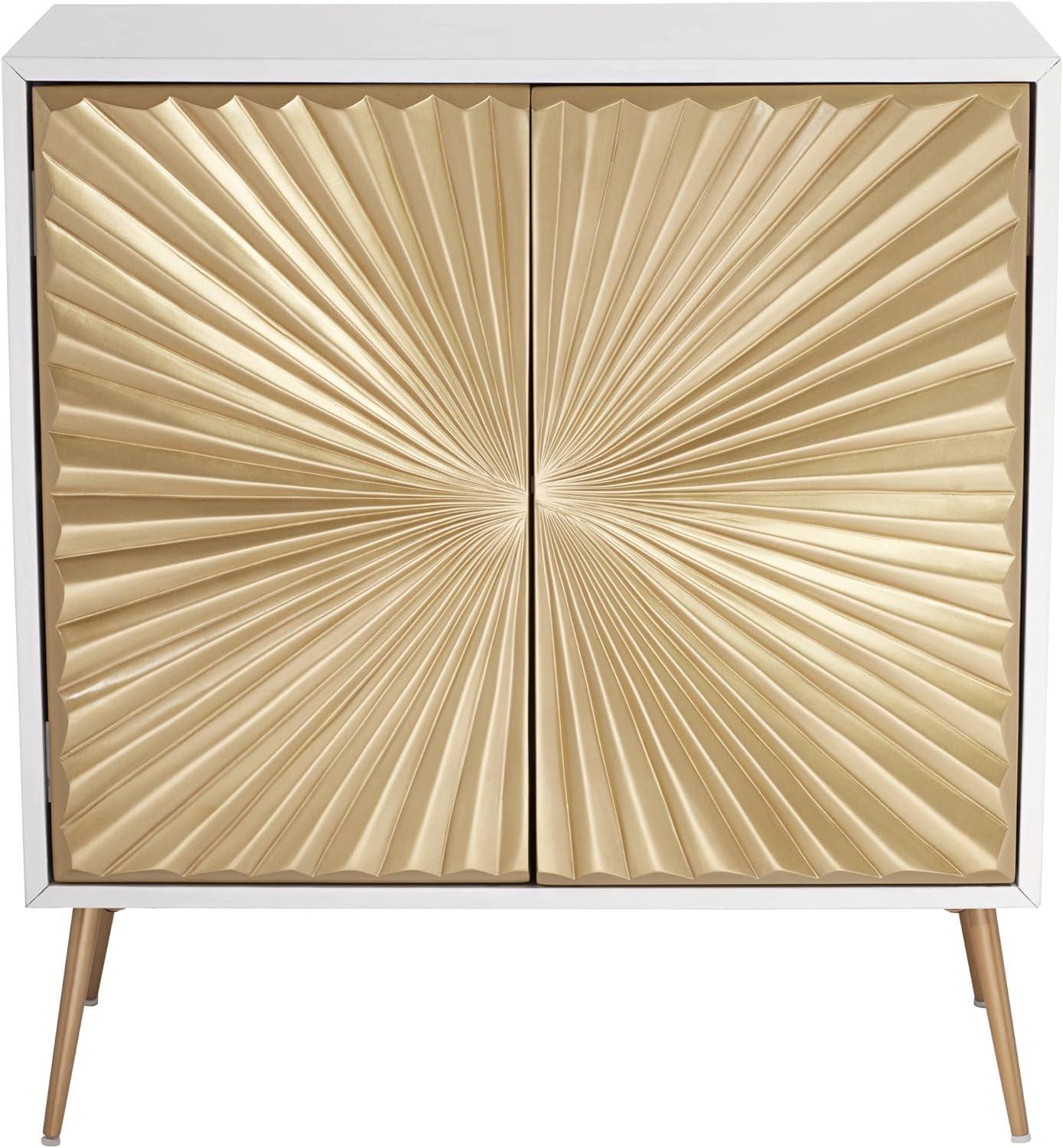 55 Downing Street Starburst 32" Wide White and Gold 2-Door Cabinet