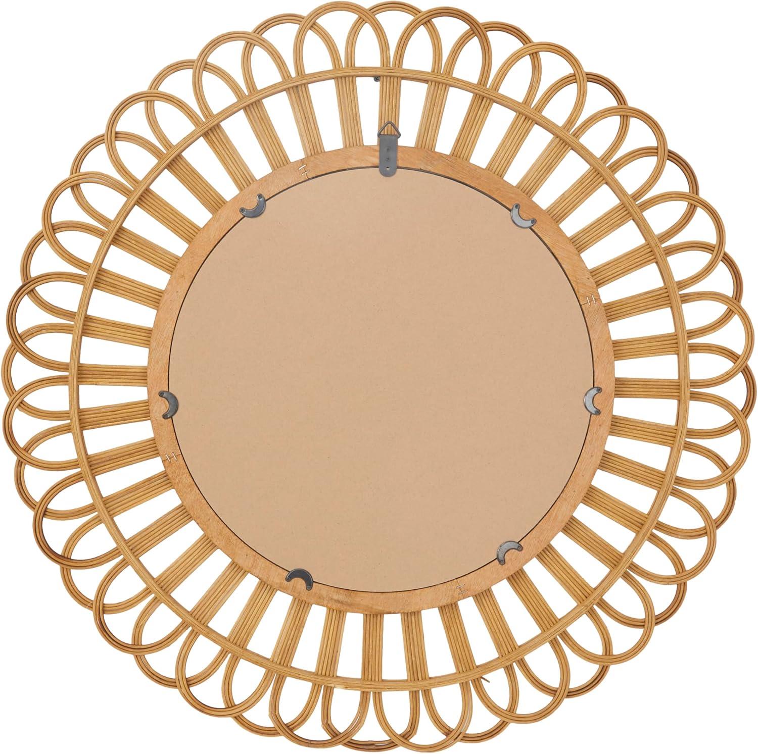 Bohemian Round Sunburst Wood Wall Mirror, 35"