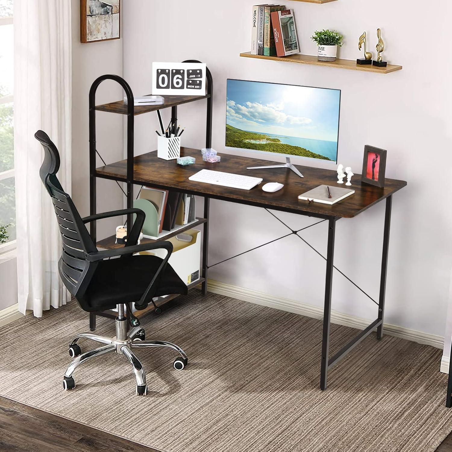 Costway 48'' Reversible Computer Desk Writing Workstation w/ Storage Shelf Rustic Brown